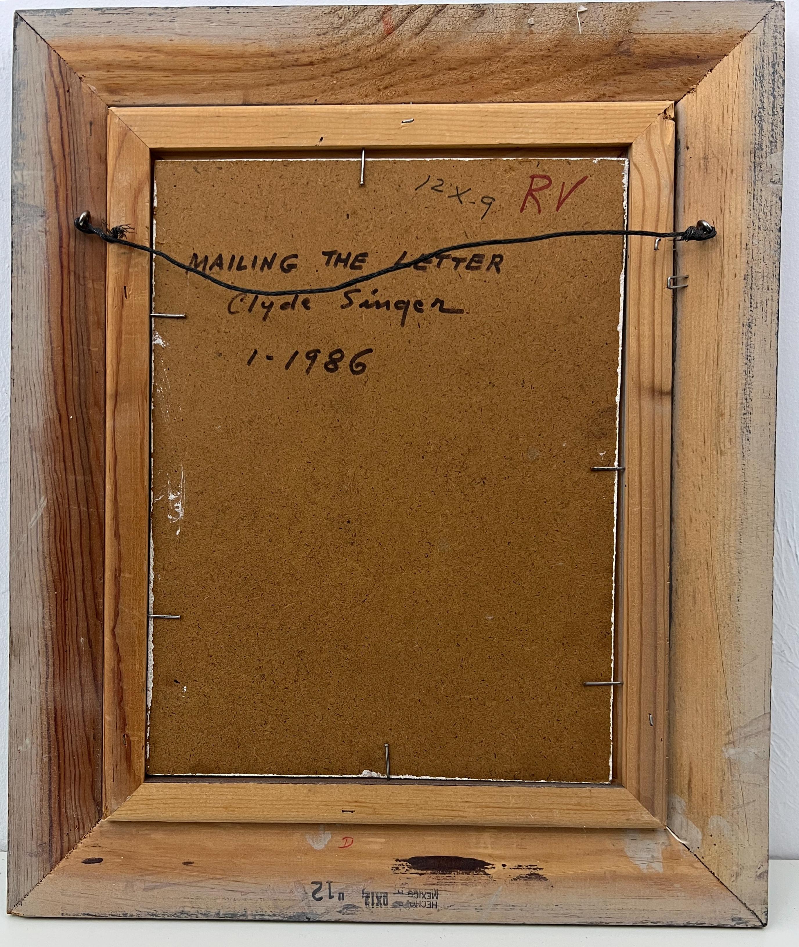 Das amerikanische Leben ist in diesem Gemälde von Clyde Singer, Mailing the letter, eingefangen, in dem er eine Frau darstellt, die 1986 ihre Post aufgibt. Als erfolgreicher amerikanischer Szenemaler hielt Singer während seiner langen Karriere