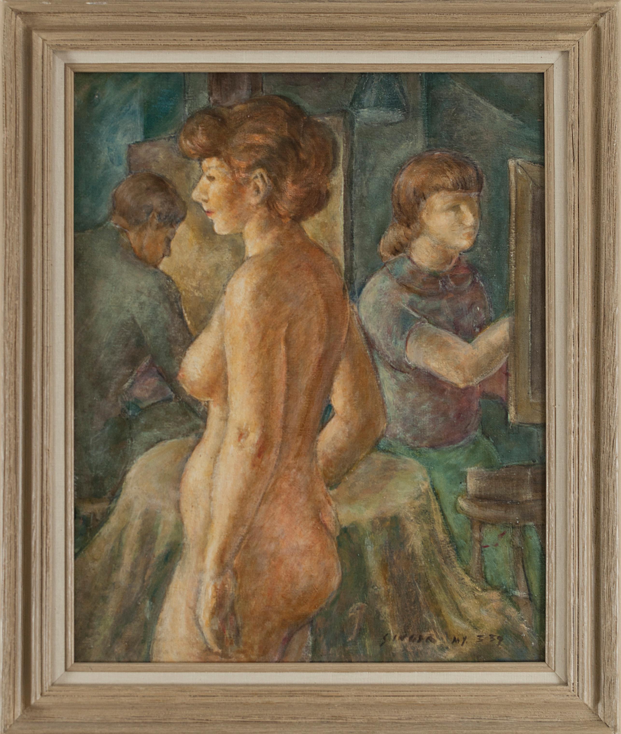 Clyde Singer Figurative Painting – Maler und Modelle, Gemälde, 1934