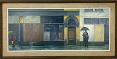 Frente parcheado. Pintura original de escena callejera urbana americana.