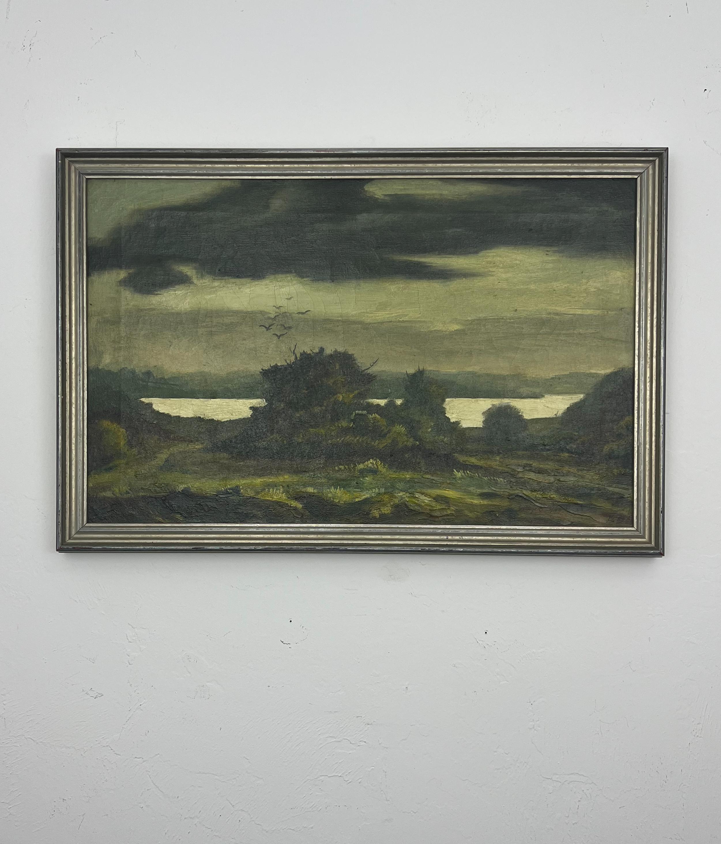 Paesaggio realista dipinto ad olio originale - Piccola scena verde e tonale del Midwest - Painting di Clyde Singer
