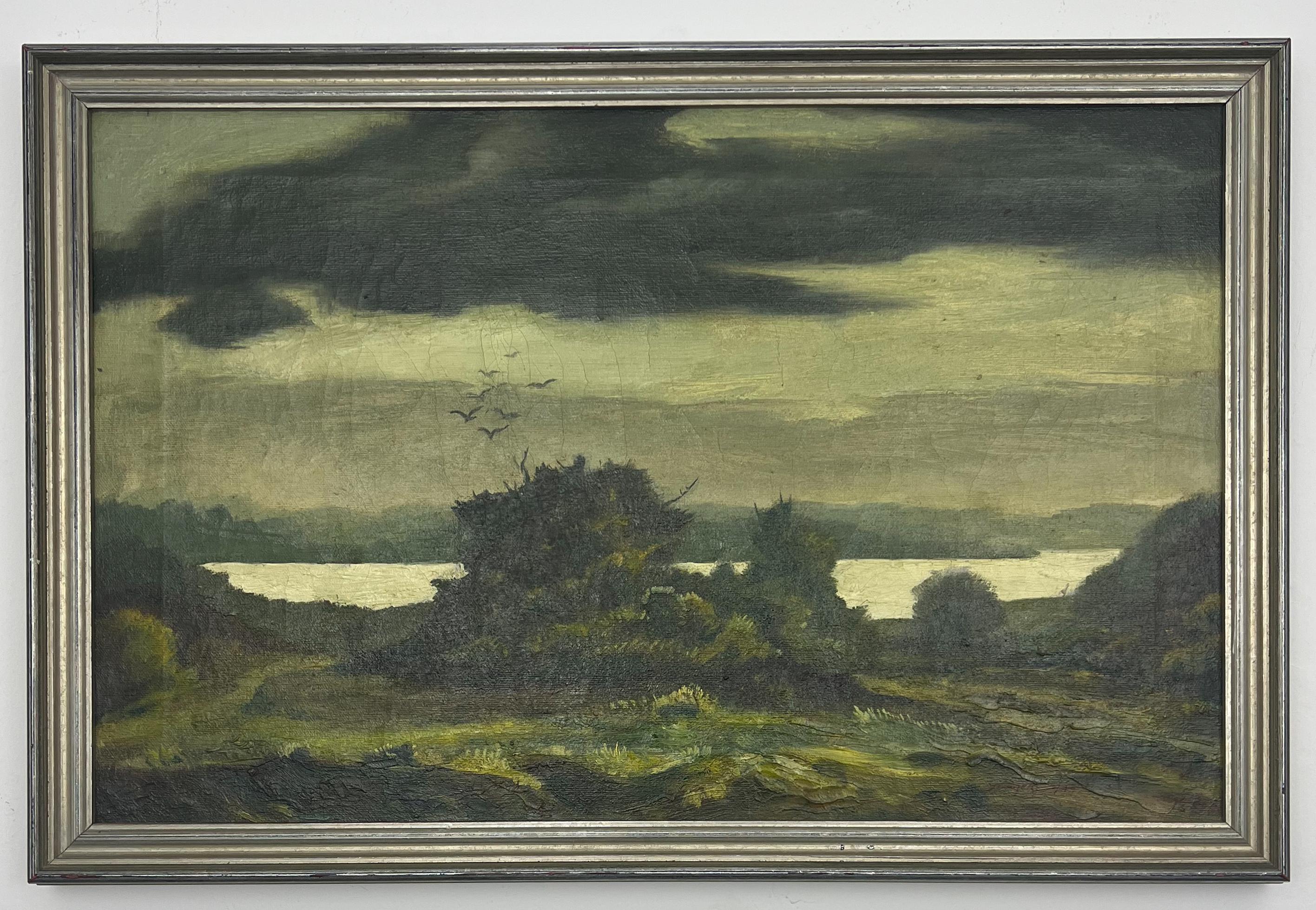 Paisaje realista Pintura al óleo original- Pequeña escena verde tonal del Medio Oeste