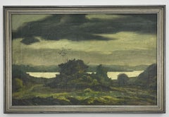 Paesaggio realista dipinto ad olio originale - Piccola scena verde e tonale del Midwest