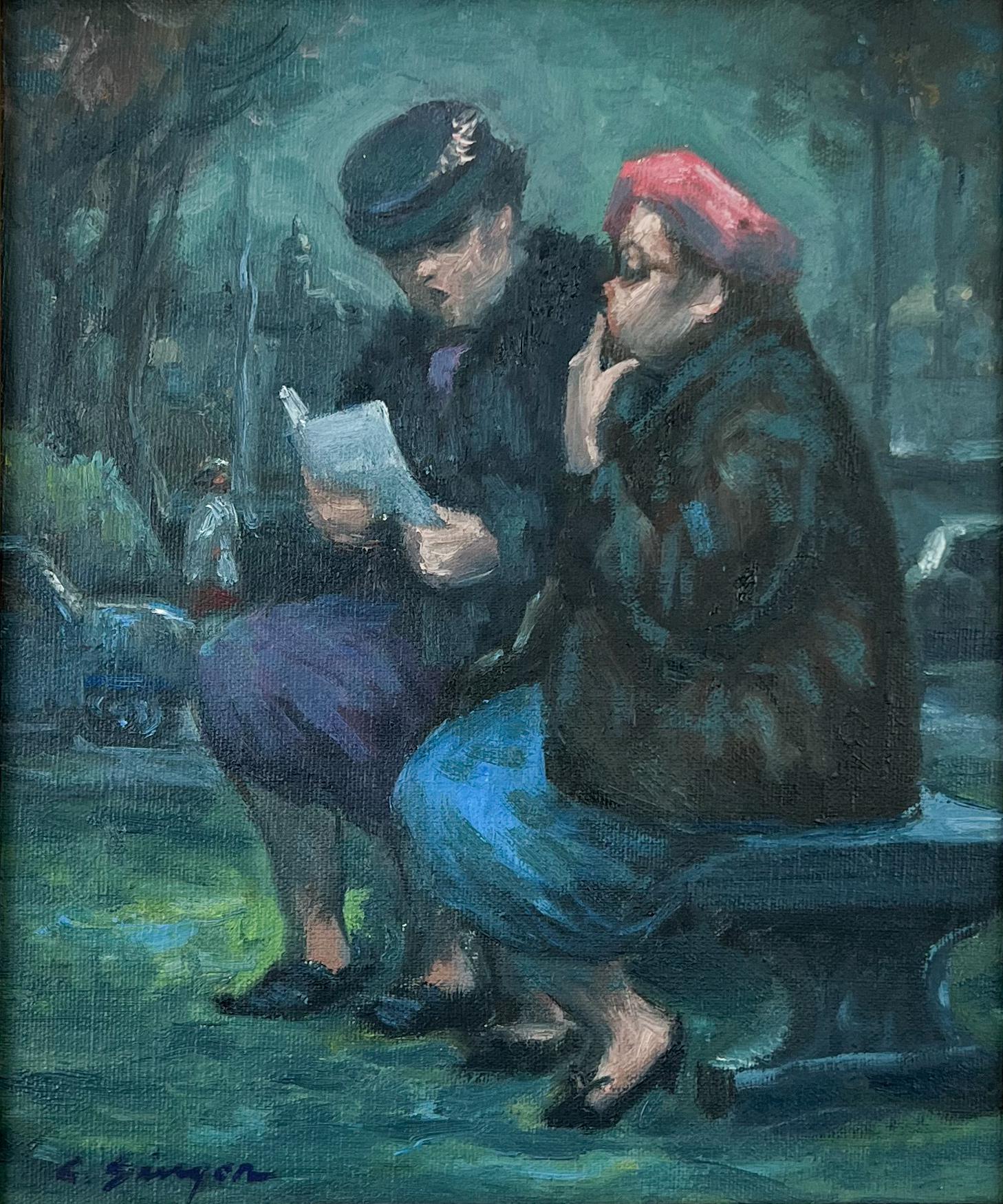 The Letter-American Scene Painting. Ladies Gossiping. Best Friends. - Portrait Painting Negro de Clyde Singer