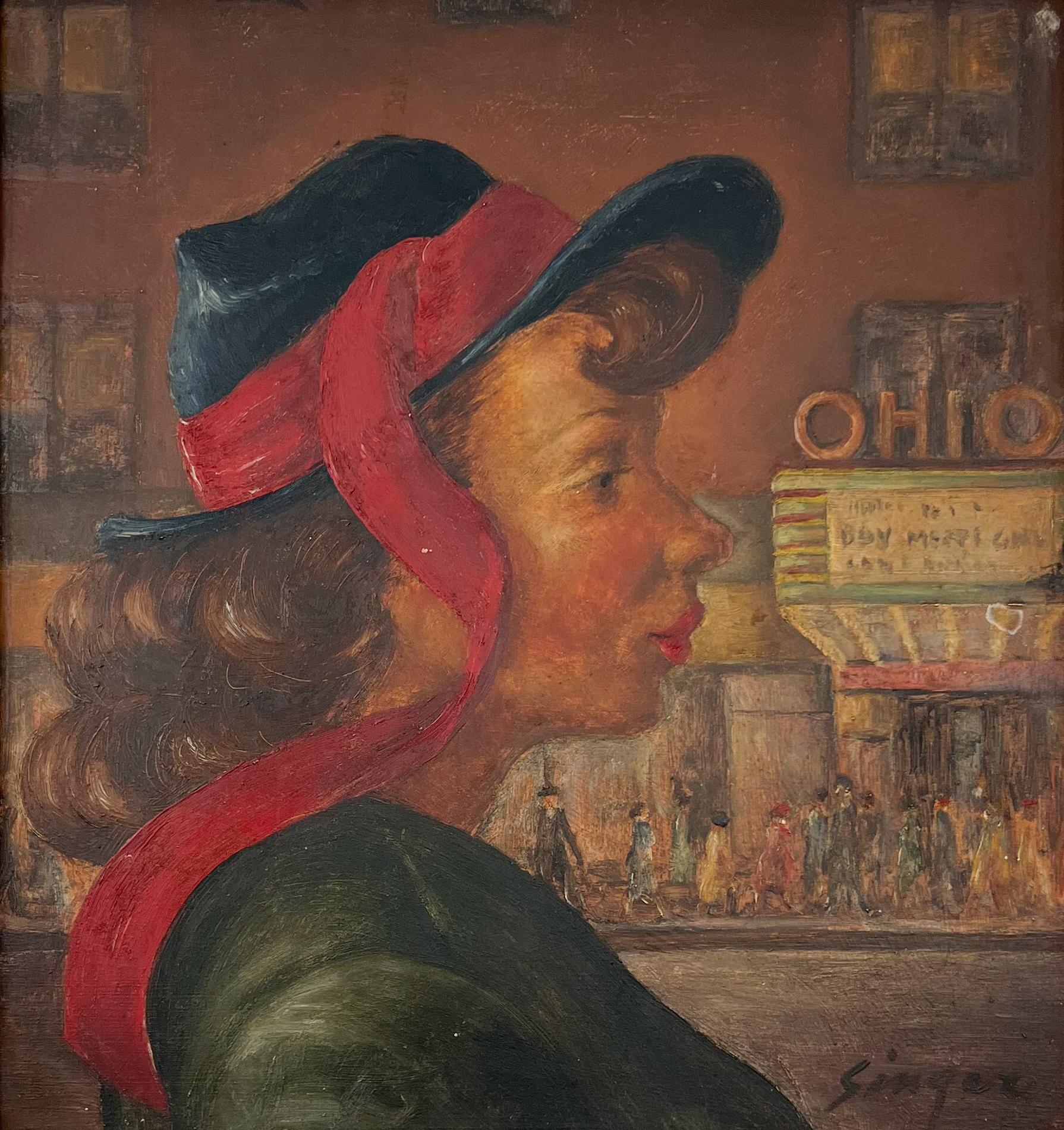 Le Ruban Rouge.  Peinture de scène régionaliste américaine.  Artistics et l'histoire de l'Ohio. - Painting de Clyde Singer