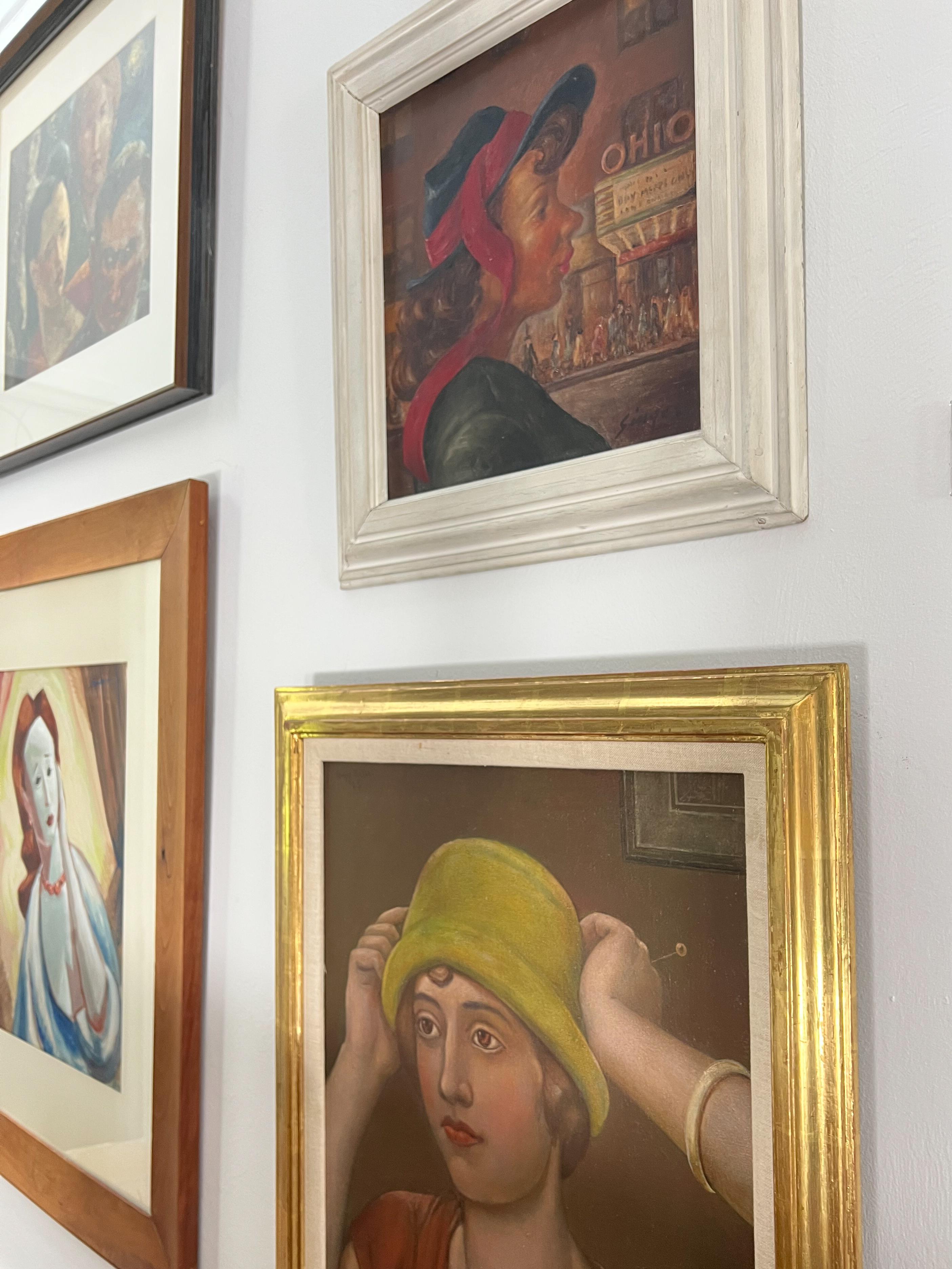 Le Ruban Rouge.  Peinture de scène régionaliste américaine.  Artistics et l'histoire de l'Ohio. - Beige Portrait Painting par Clyde Singer