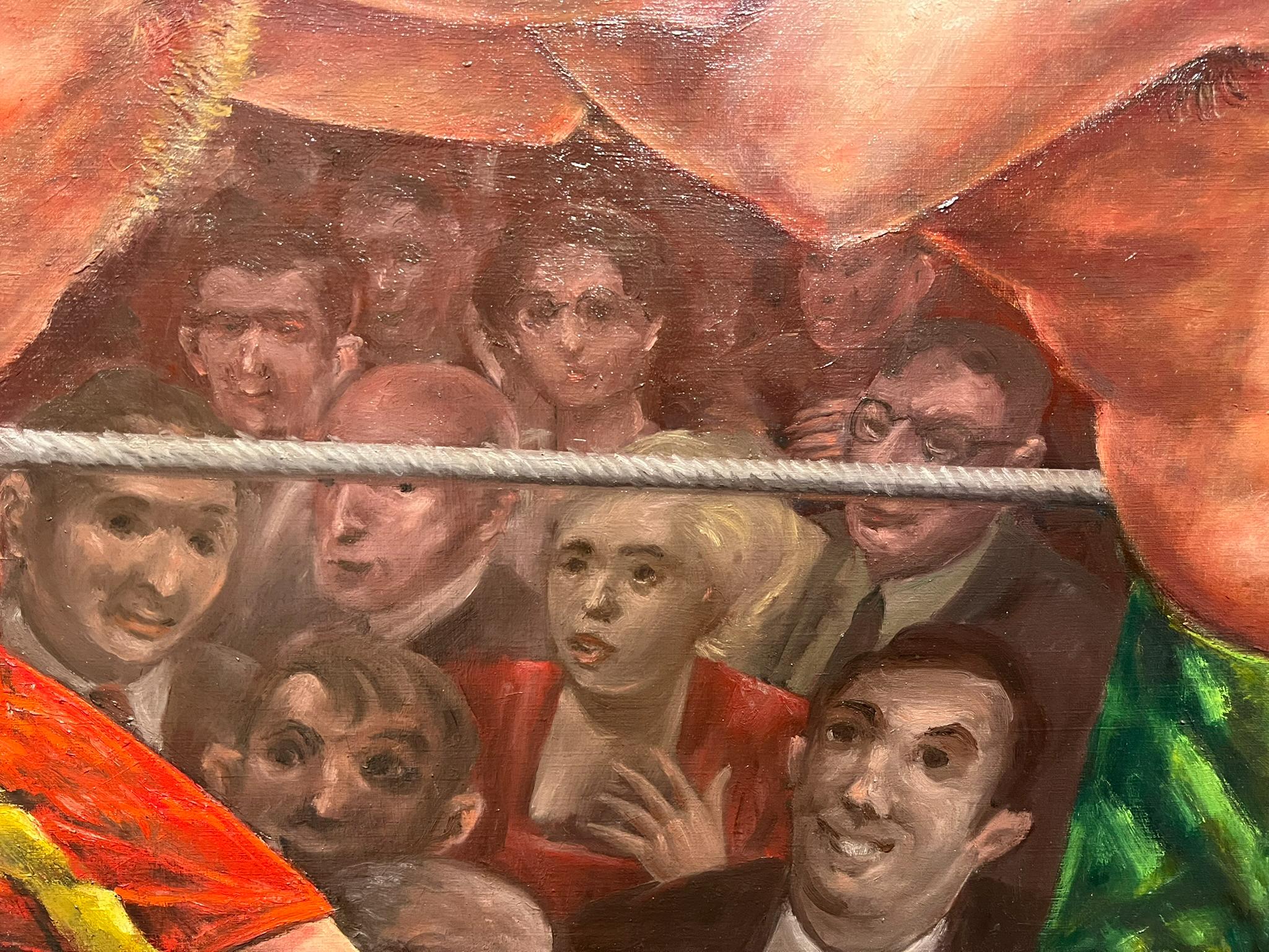 The Wrestlers - American Mid-Century Scene Painting.  Americana Oil Painting. For Sale 1