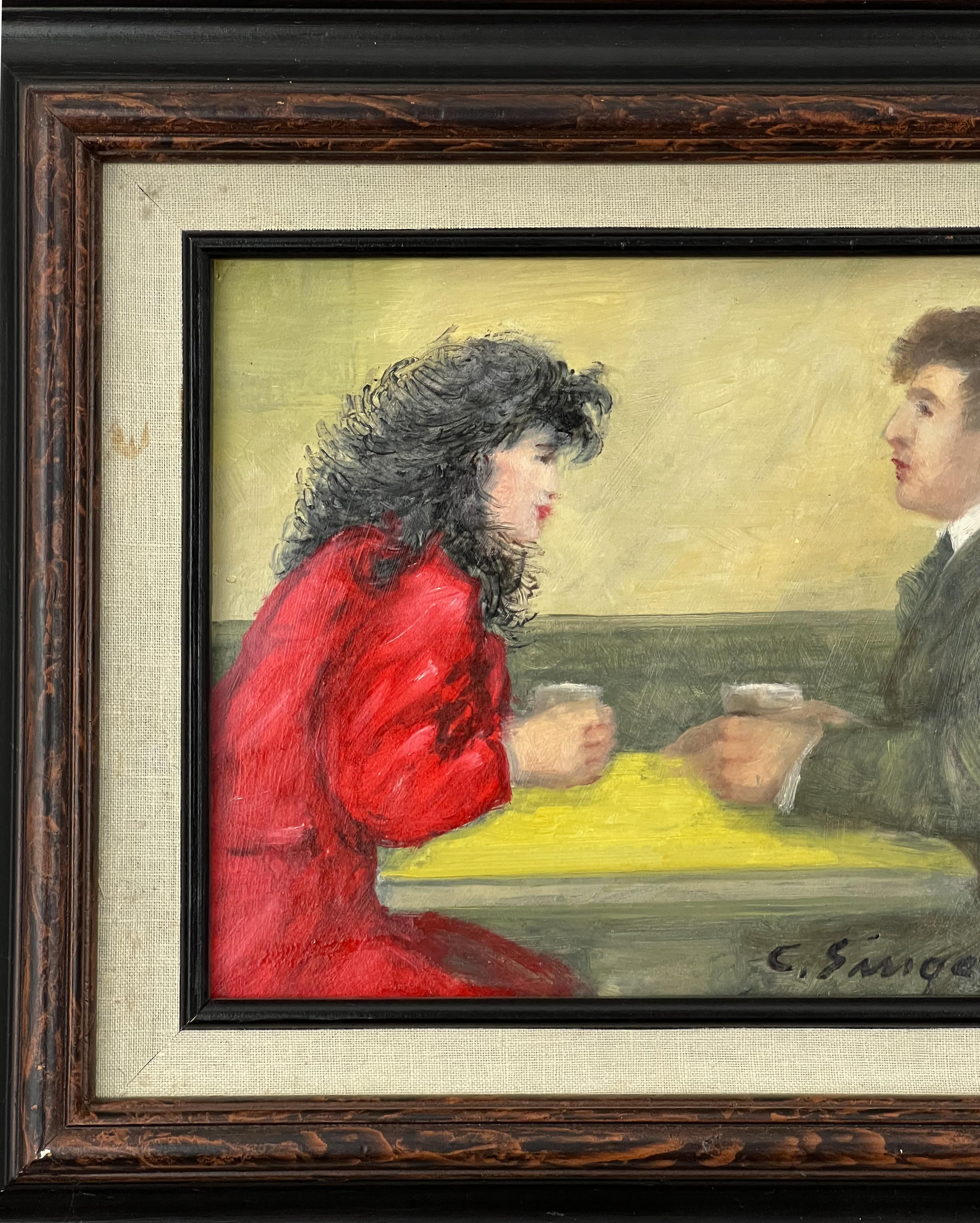 American life is captured in this Clyde Singer painting, Twosome (1991), where he depicts a couple meeting for coffee. An accomplished American Scene painter, Singer successfully captured everyday life during his long career.

This painting is
