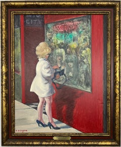 Wig City, 1969 New York City American Scene, Oil on Masonite, Signed Painting