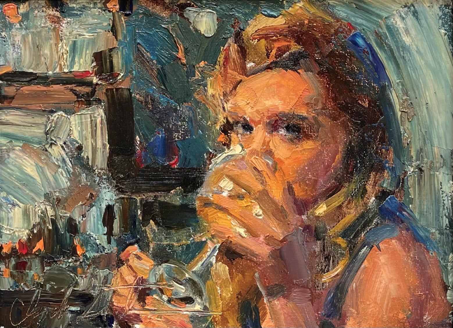 Clyde Steadman Portrait Painting - "A Drink Before, " Oil Painting