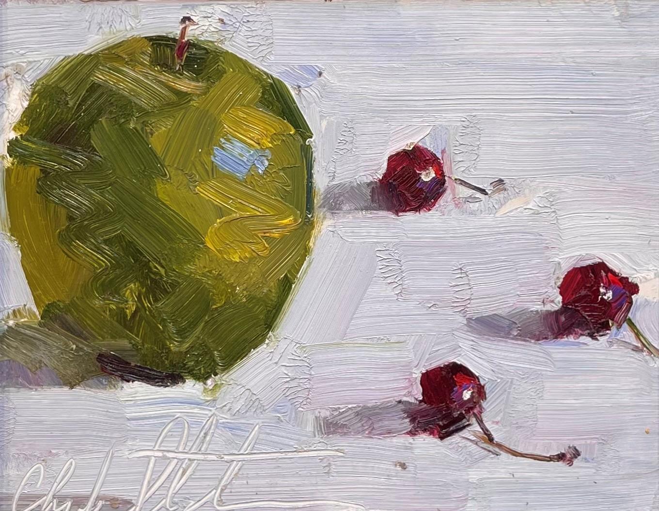 Clyde Steadman Figurative Painting - "Apples and Cherries, " Oil Painting