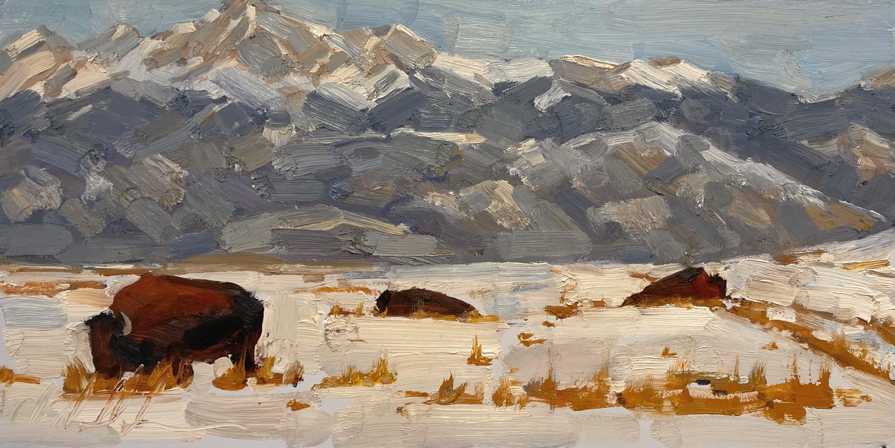 "Frío y cansado" de Clyde Steadman (Estados Unidos) es un cuadro de paisaje hecho a mano que está sin enmarcar, pero listo para colgar.
