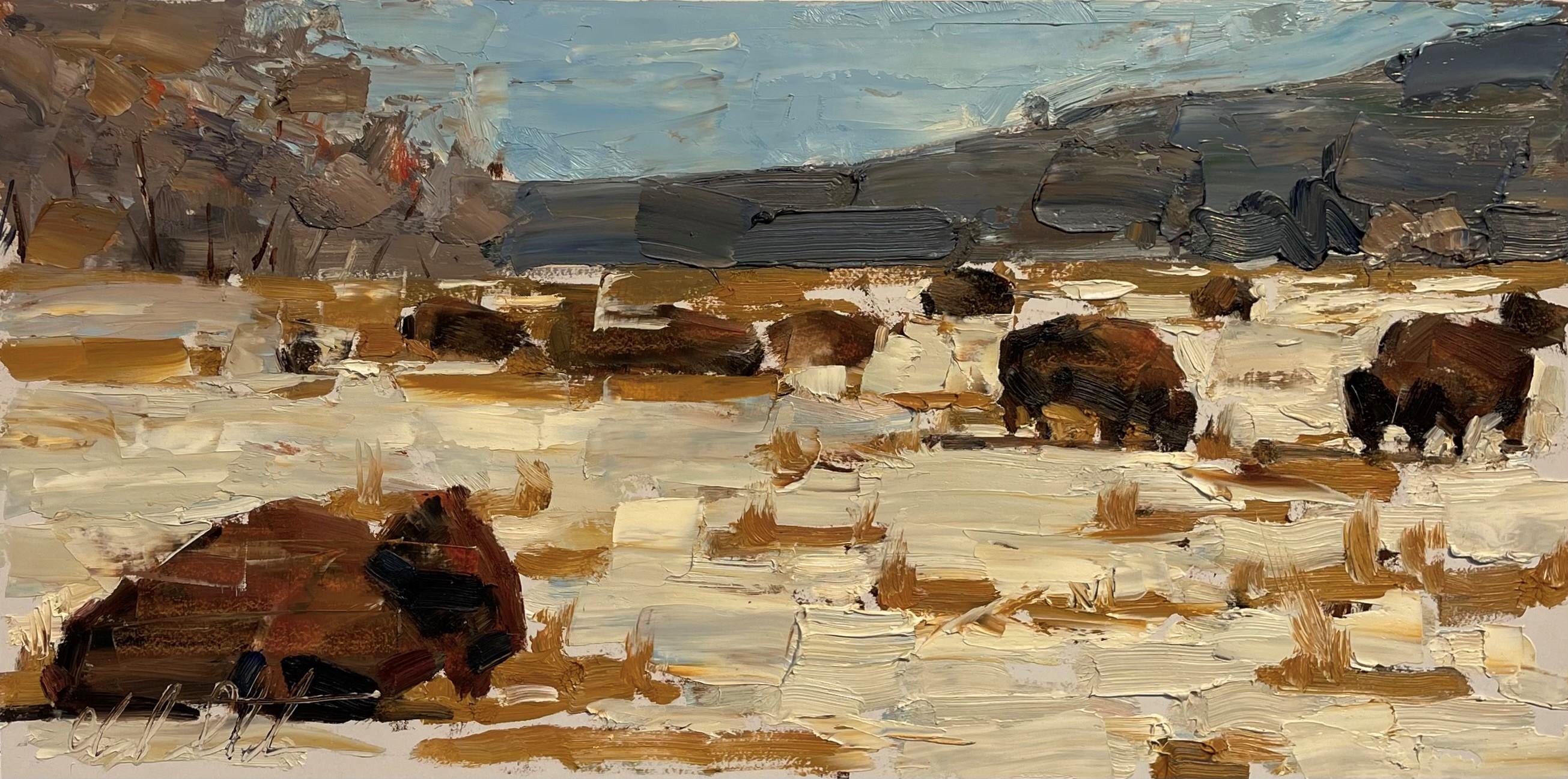 Clyde Steadman Animal Painting - "Cold Day" Oil Painting