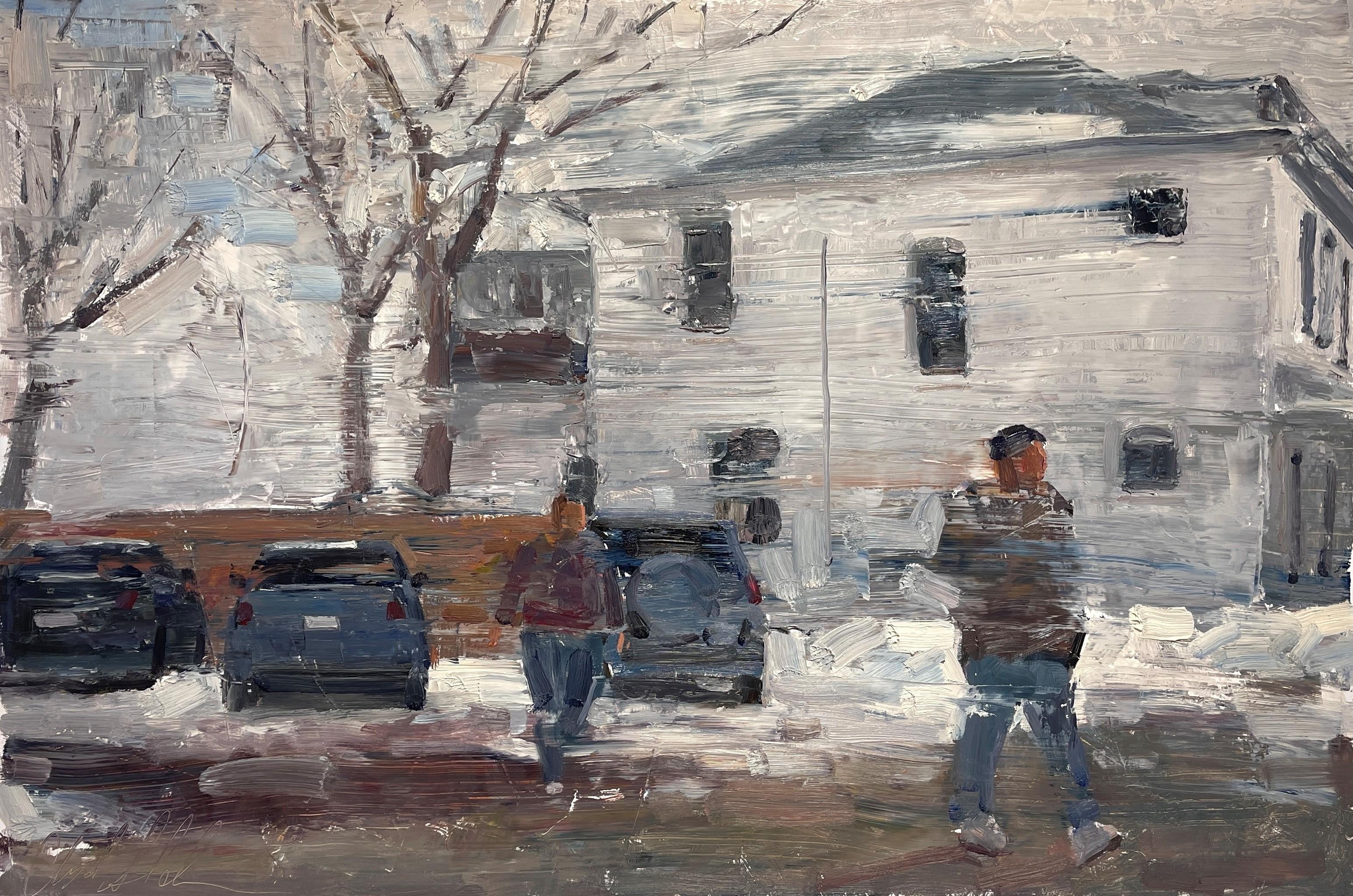 "Cold Walk" de Clyde Steadman (Etats-Unis) est une peinture de paysage réalisée à la main, non encadrée, mais prête à être accrochée.

Clyde Steadman a débuté comme artiste en dessinant des personnes dans des cafés et des bars. Il est rapidement