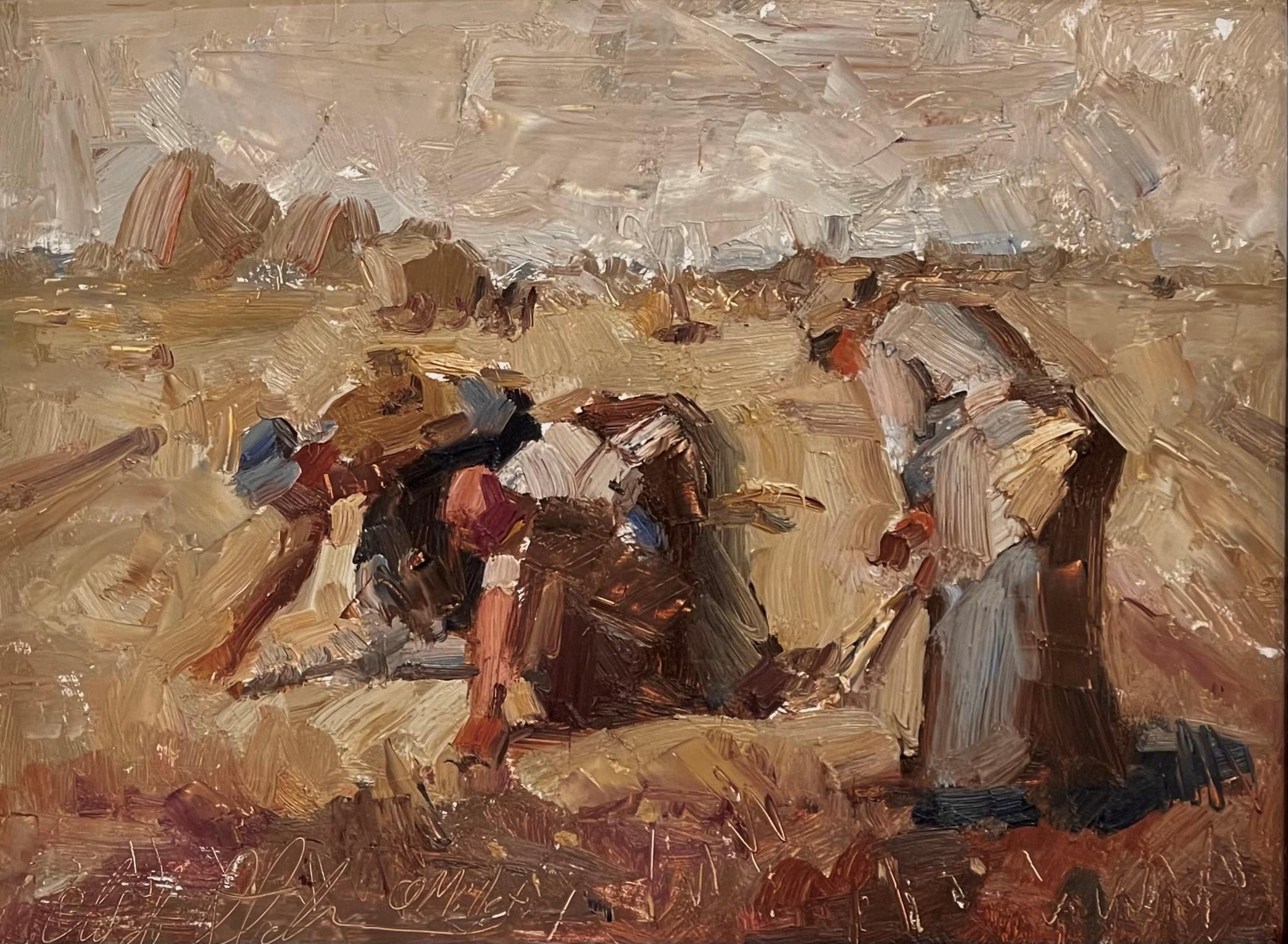 Clyde Steadman Figurative Painting - "Gleaning Millet, " Oil Painting