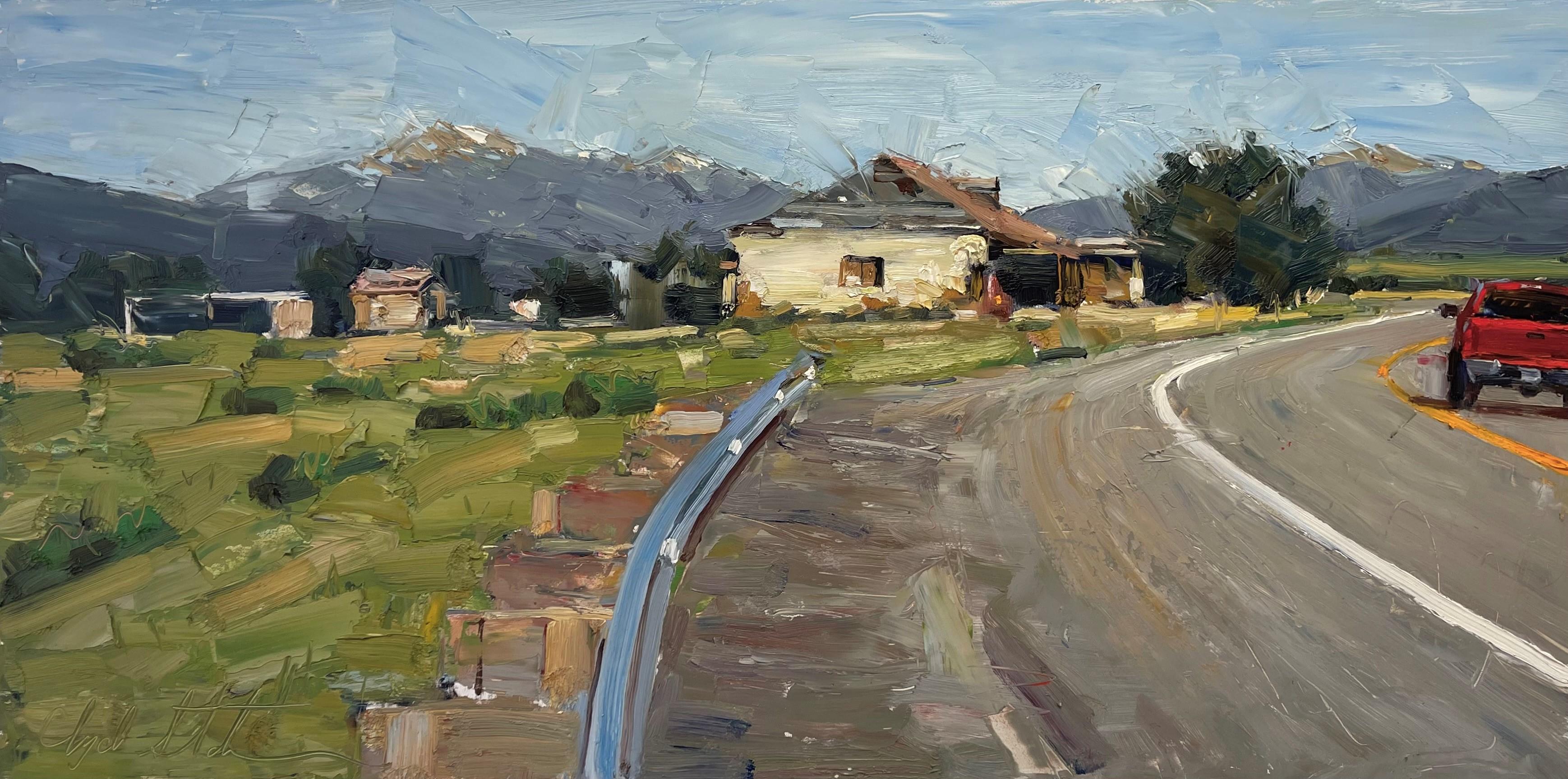 Landscape Painting Clyde Steadman - "Going Round the Bend" (Le virage) Peinture à l'huile