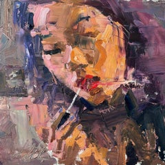 "Pintalabios" (2024) de Clyde Steadman, Pintura al óleo original de retrato femenino