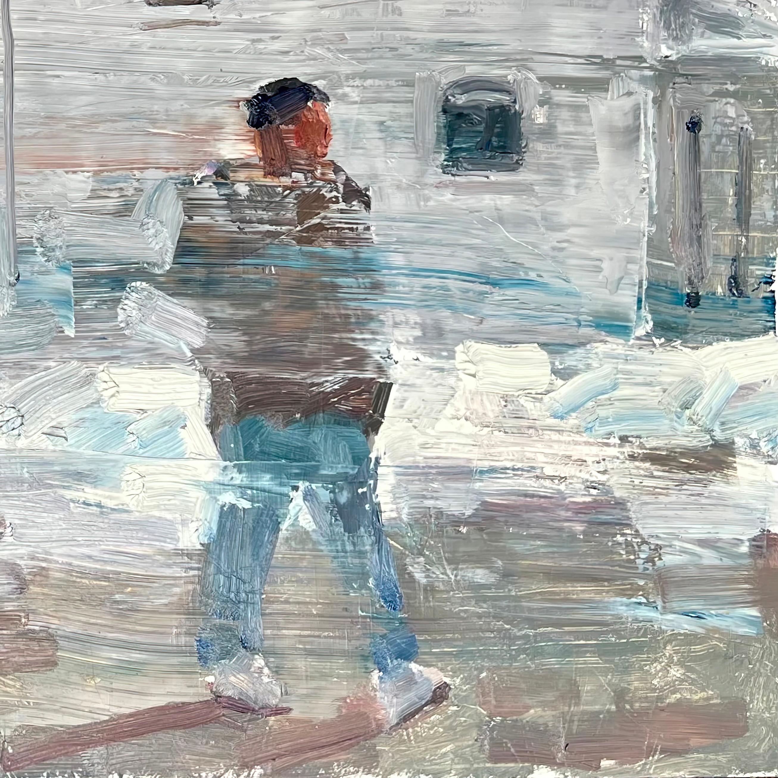 Parking Lot, Original Oil Painting - Gray Figurative Painting by Clyde Steadman