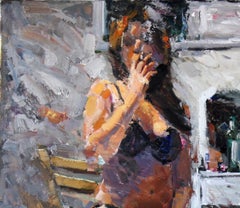 "Smoke Break" (2017) di Clyde Steadman, pittura ad olio originale di nudo femminile