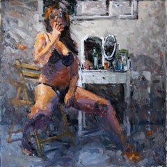 "Smoke Break" (2017) by Clyde Steadman, Original Nude Female Oil Painting