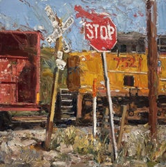 "Stop" (2023) di Clyde Steadman, Pittura ad olio originale di paesaggio urbano