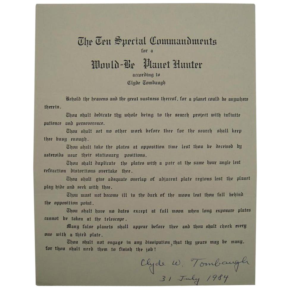 Clyde Tombaugh Autograph on 10 Special Commandments for a Planet Hunter, 1984