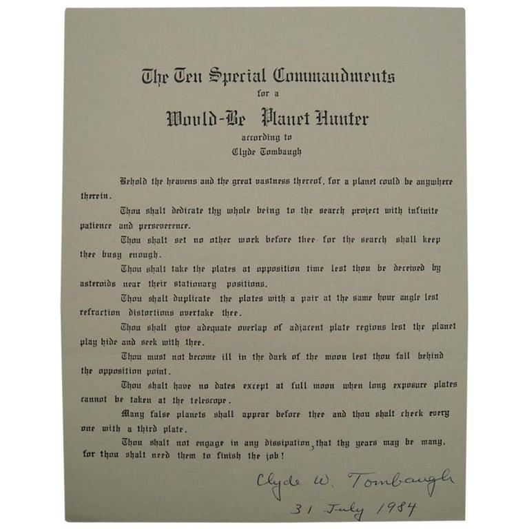 clyde tombaugh autograph on ten special commandments for a would-be