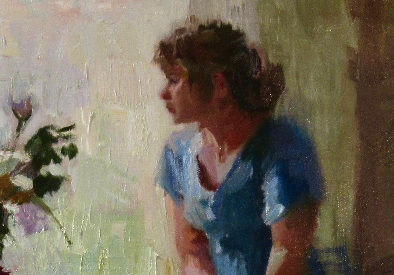 Waiting - Brown Figurative Painting by C.M. Cooper