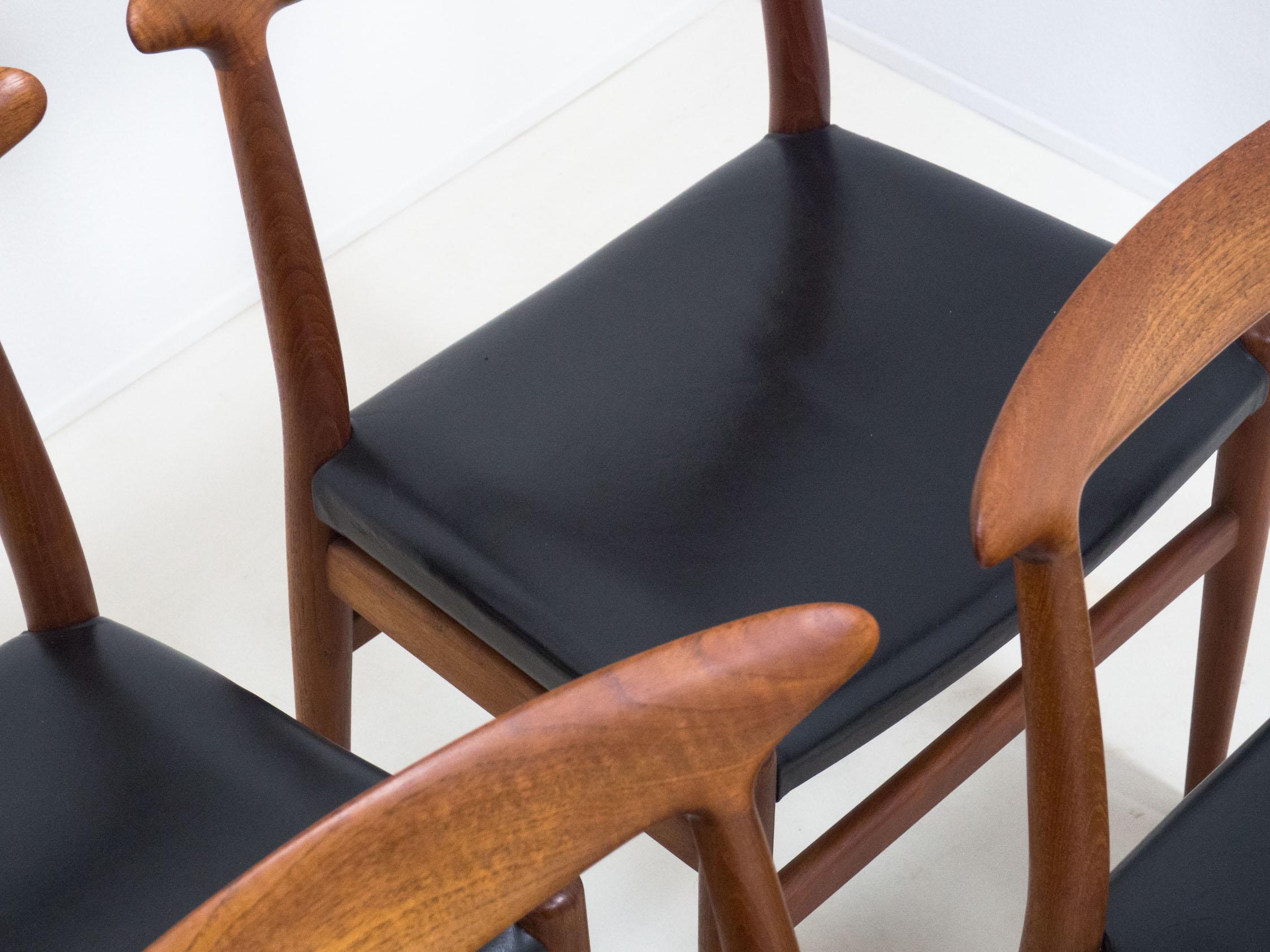 Danish C.M. Madsen set of six teak and leather dining chairs – Hans J. Wegner For Sale