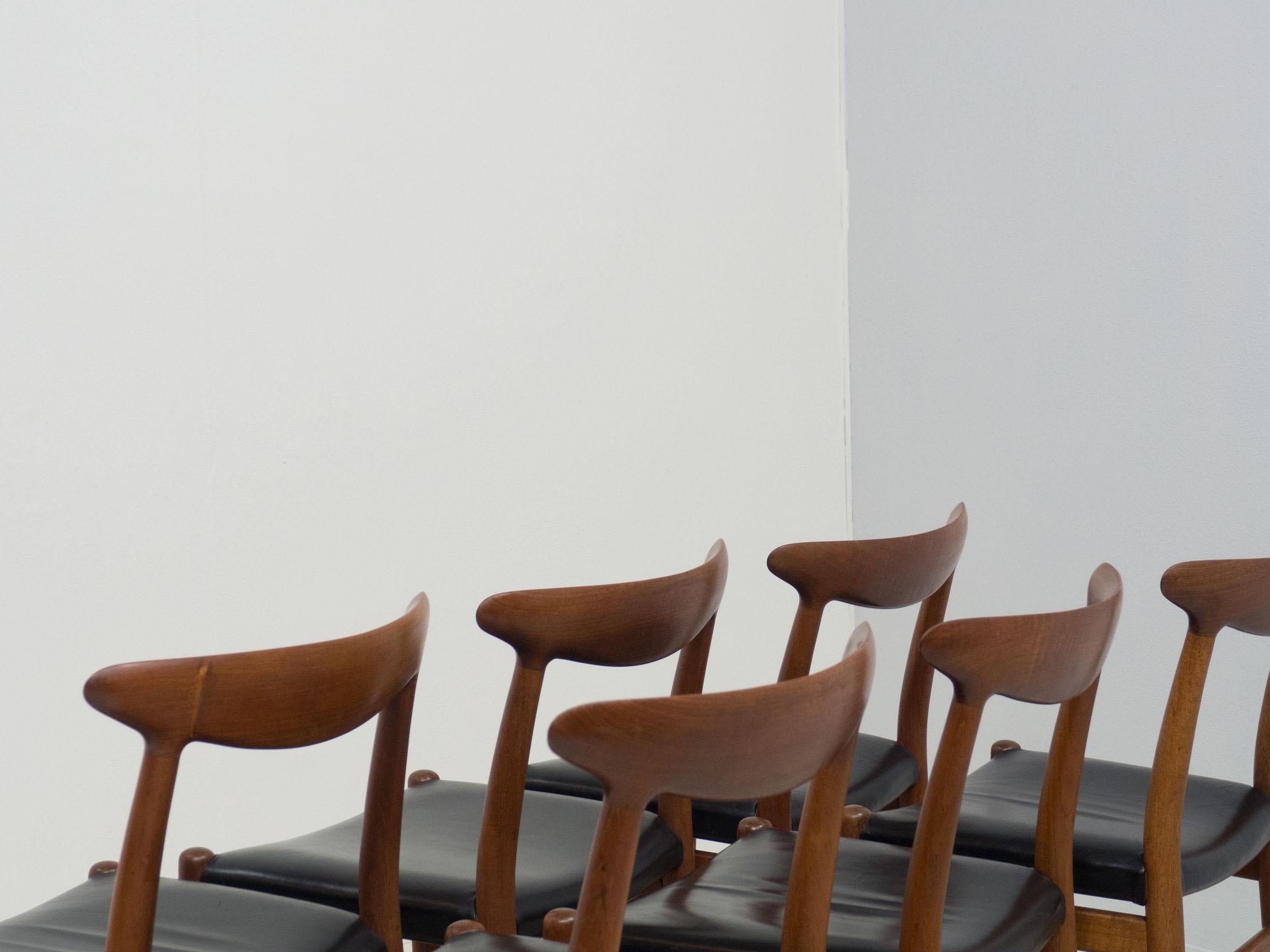 20th Century C.M. Madsen set of six teak and leather dining chairs – Hans J. Wegner For Sale
