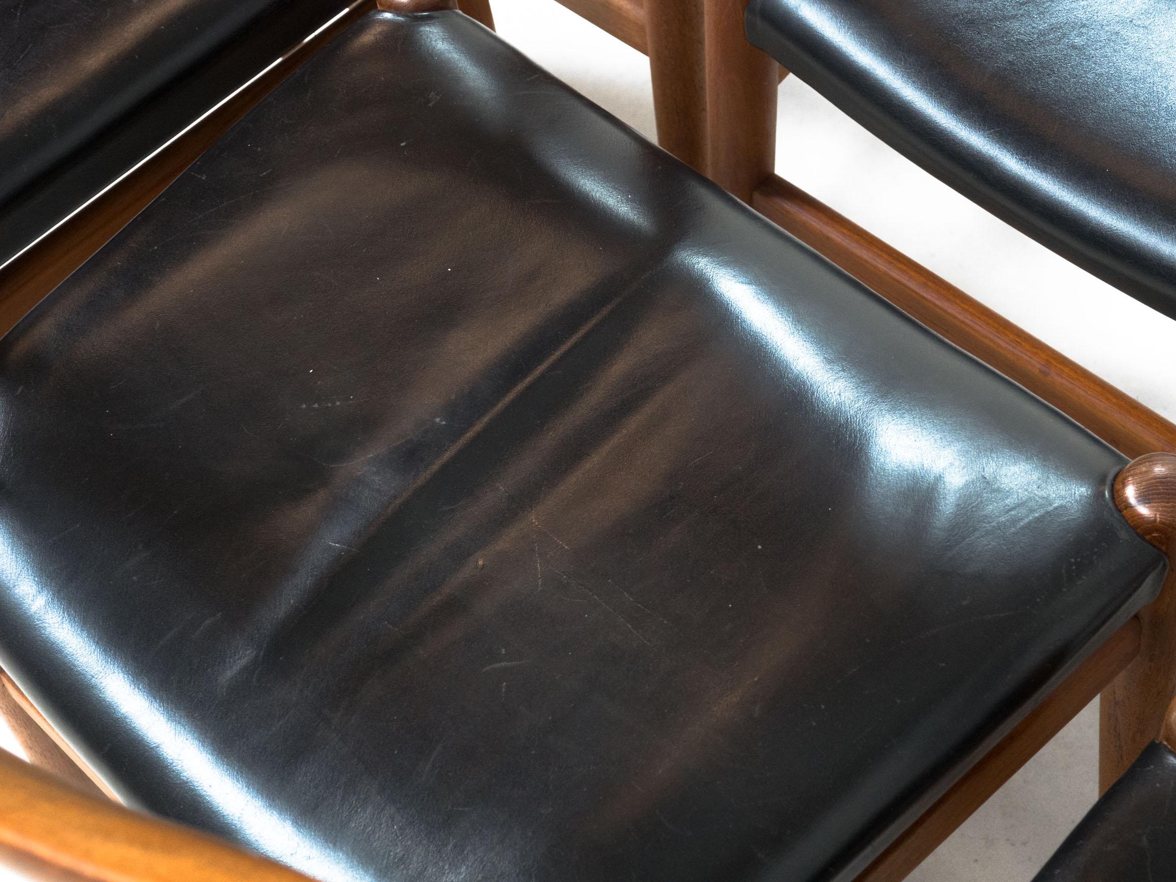 C.M. Madsen set of six teak and leather dining chairs – Hans J. Wegner For Sale 1