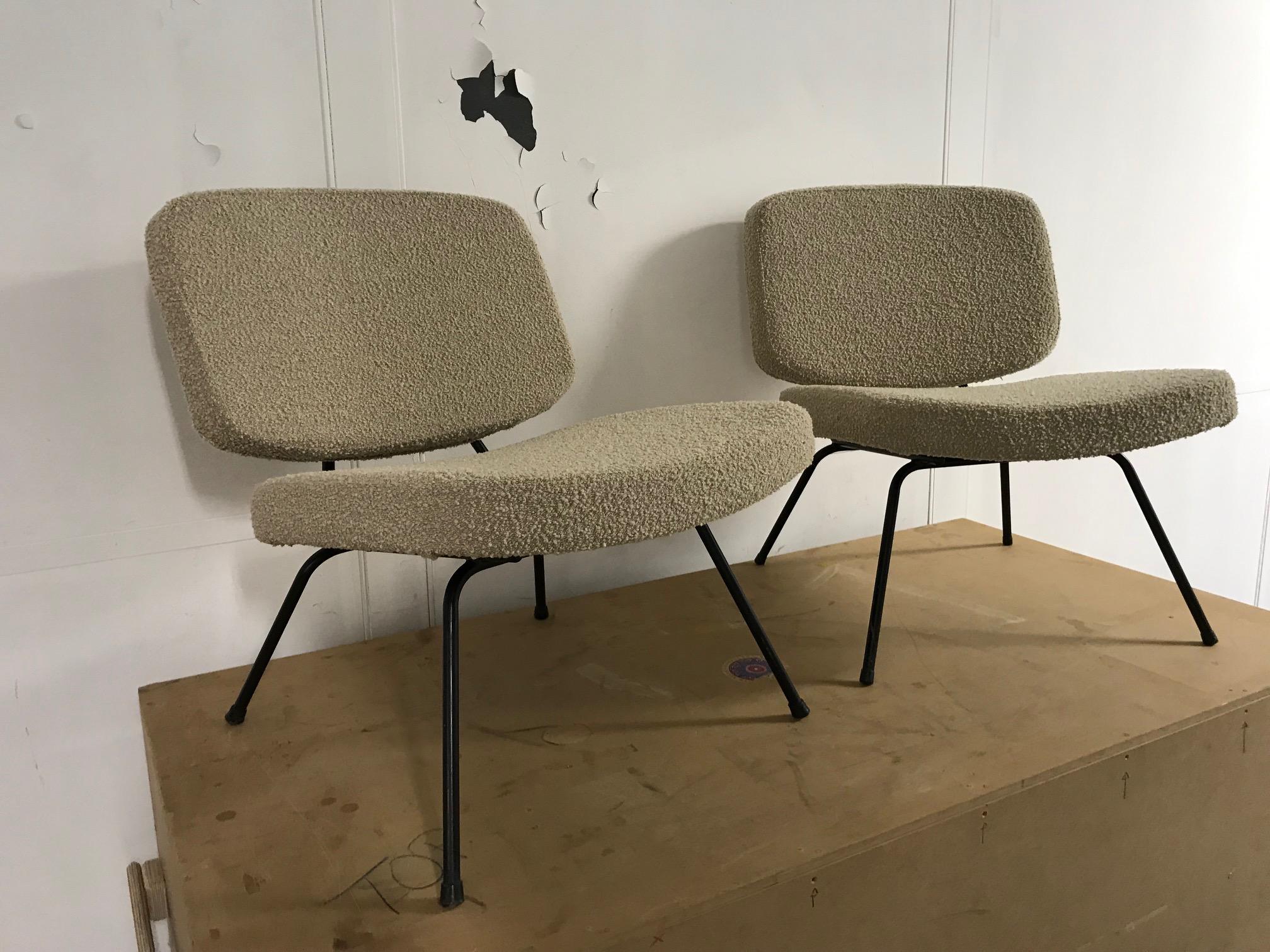 CM190 slipper chairs by Pierre Paulin, France, Thonet editions.
Recently reupholstered with a beige fabric by Bisson Bruneel.