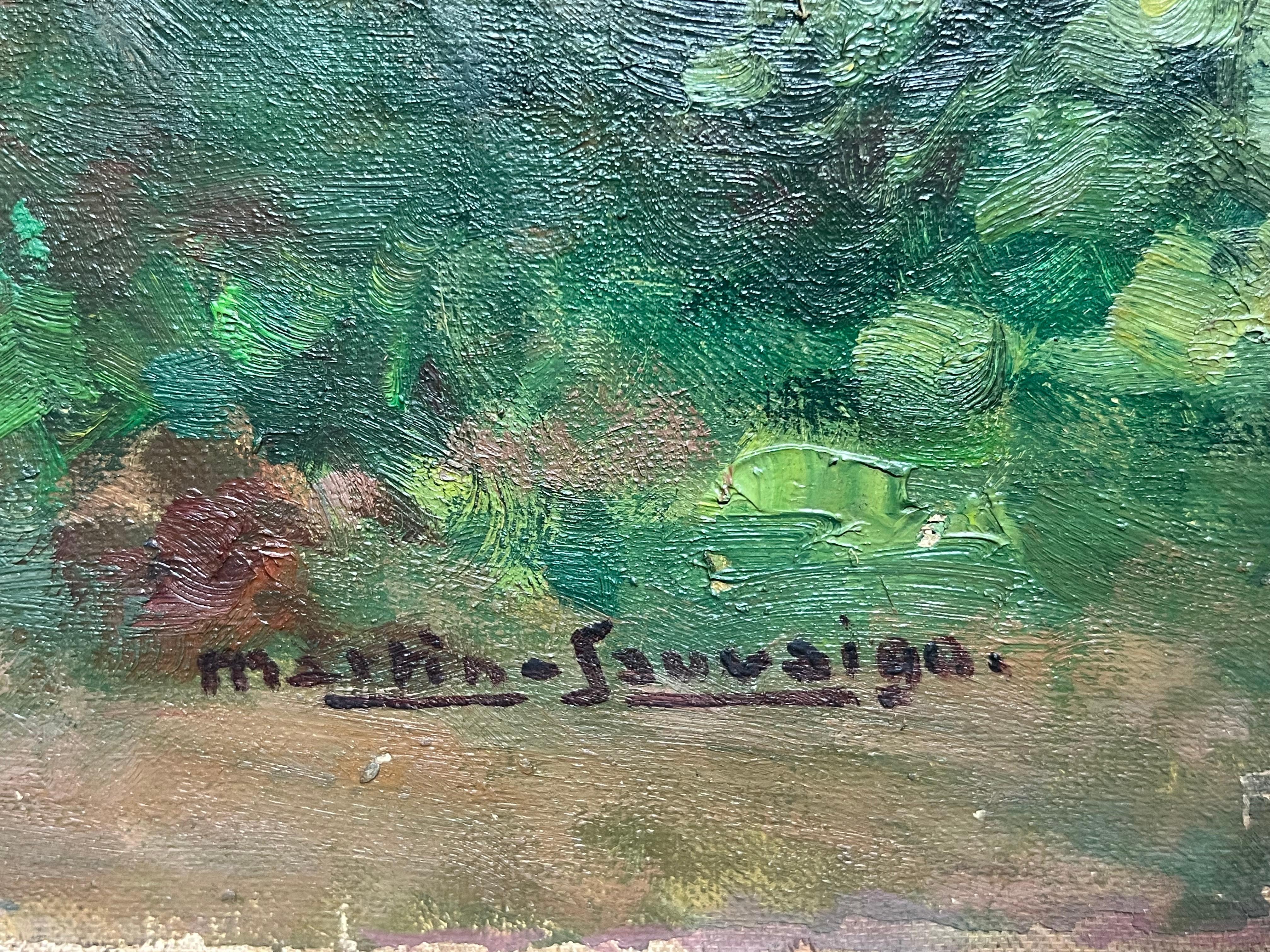 Antique French Impressionist Oil Tranquil Riverbank Scene Luminous Landscape (Paesaggio tranquillo sulle rive del fiume) in vendita 5