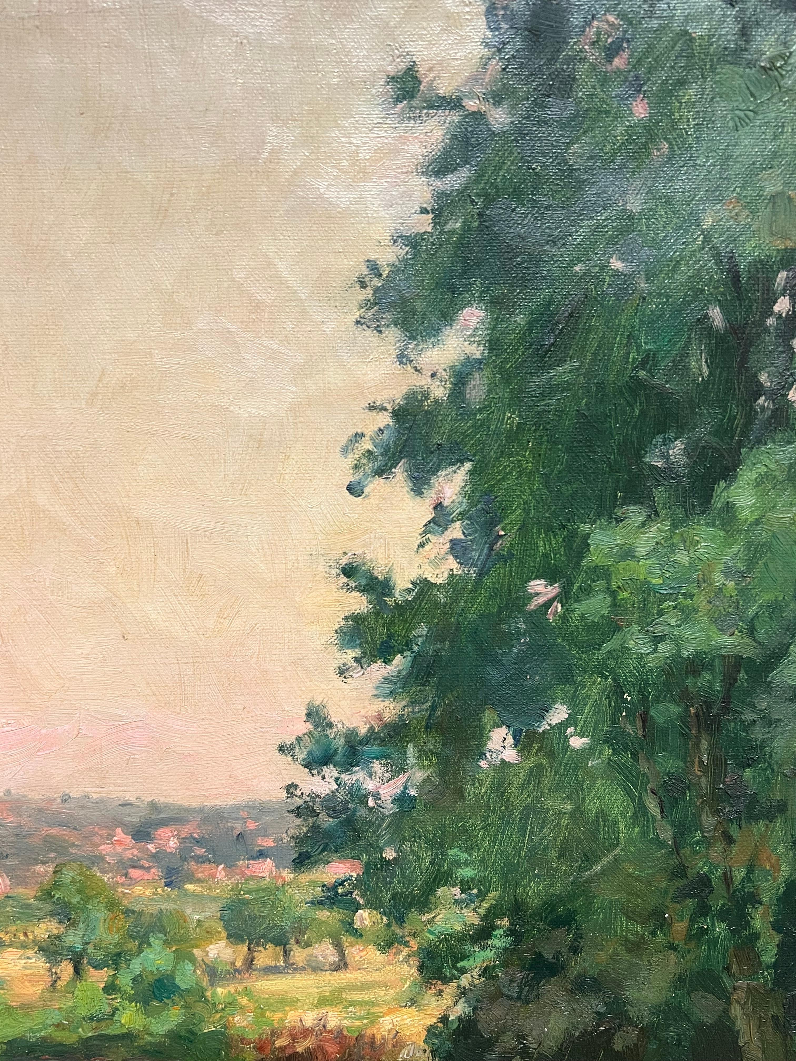Antique French Impressionist Oil Tranquil Riverbank Scene Luminous Landscape (Paesaggio tranquillo sulle rive del fiume) - Landscape Painting Grigio di C.Martin - Sauvaigo