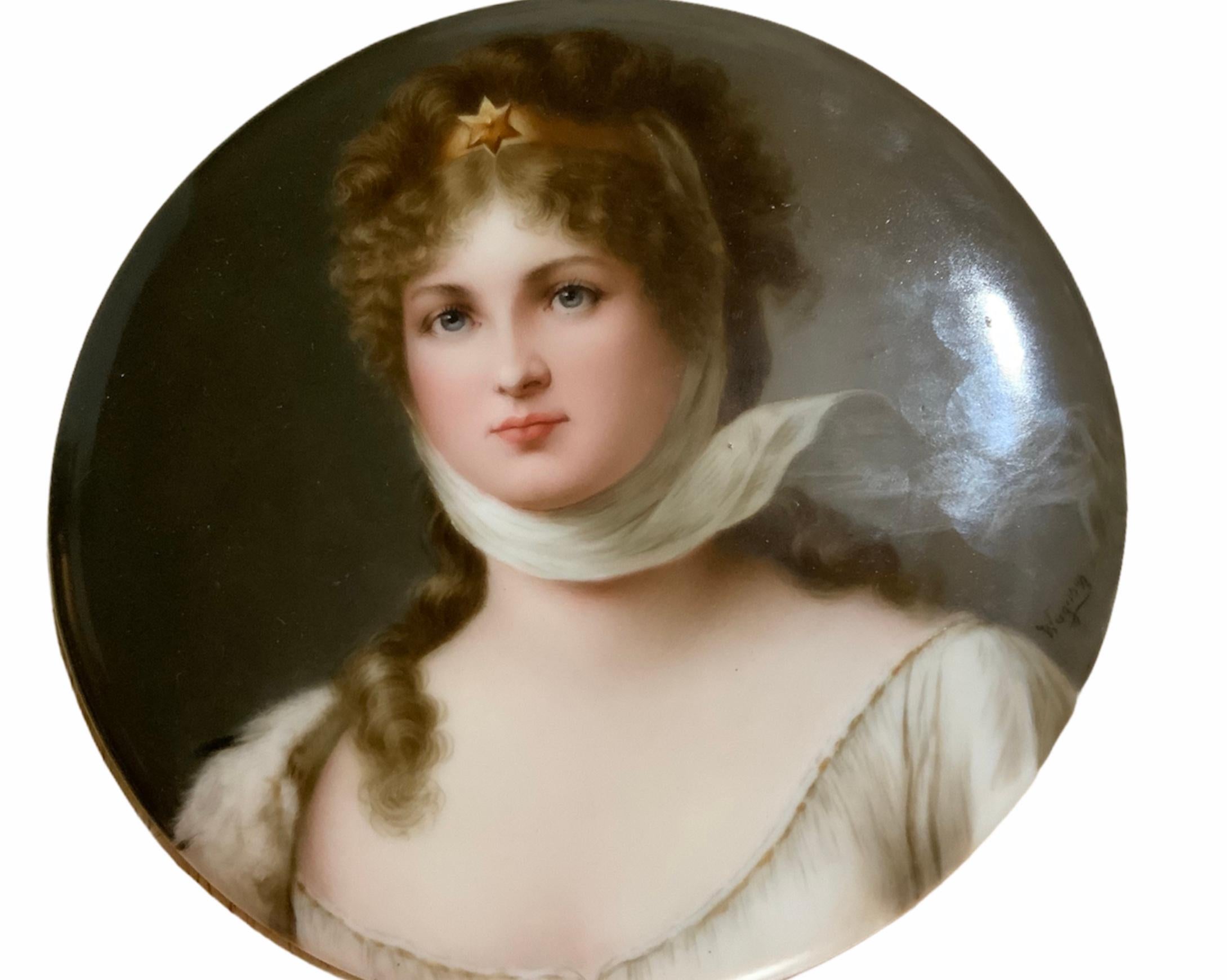 Romantic C.M.Hutschenreuther Hand Painted Porcelain Plaque of Queen Louise of Prussia For Sale