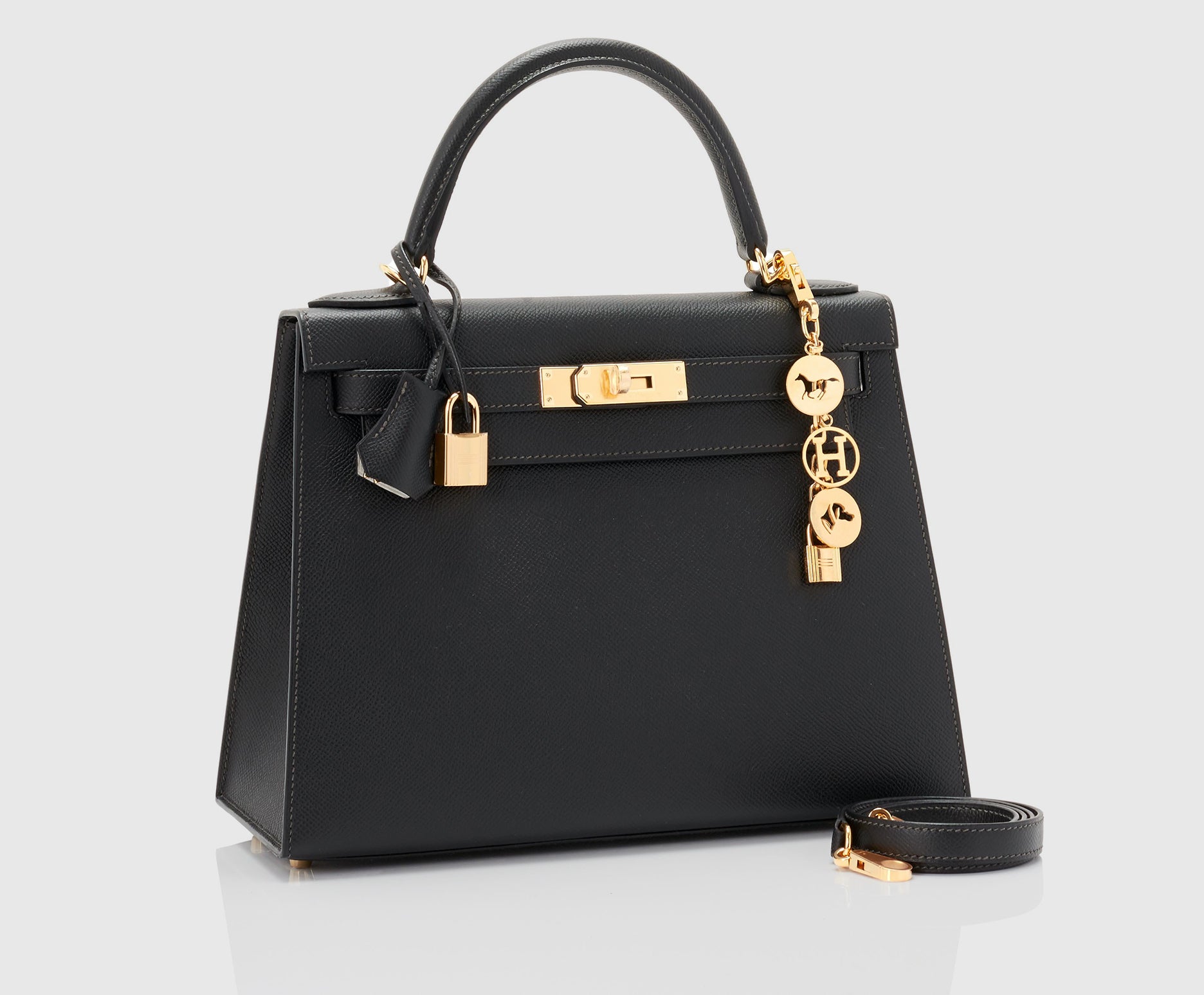 Hermes Kelly 25 Black Epsom Sellier Bag Gold Hardware at 1stDibs