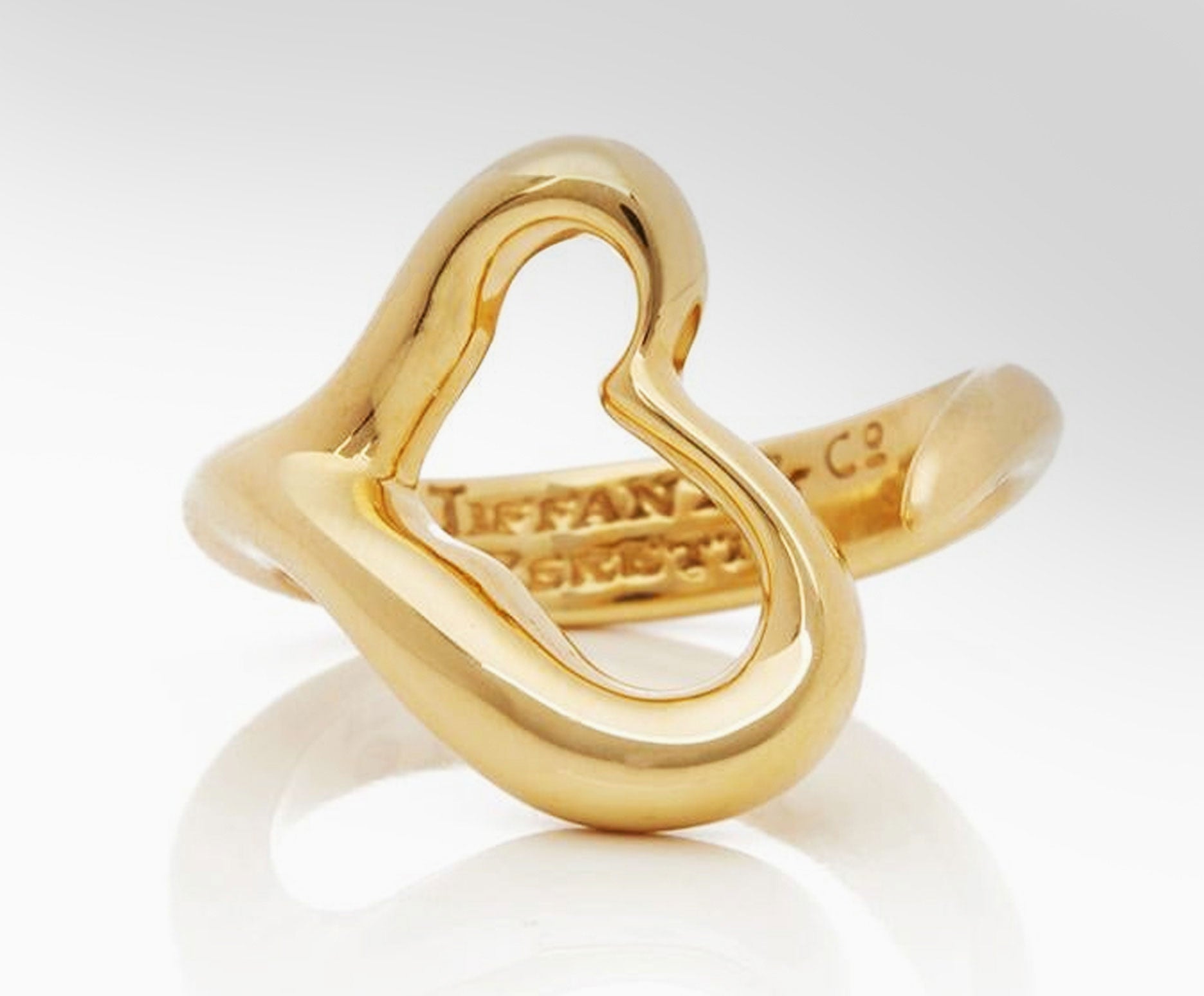 Tiffany and Co. Elsa Peretti Open Heart Yellow Gold Ring For Sale 