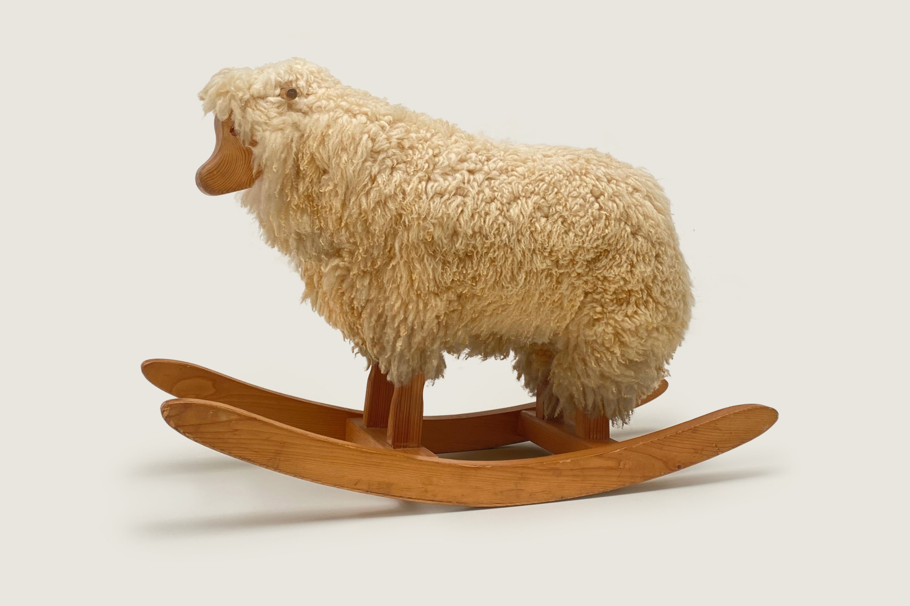 1970s Pine & Wool Rocking Sheep