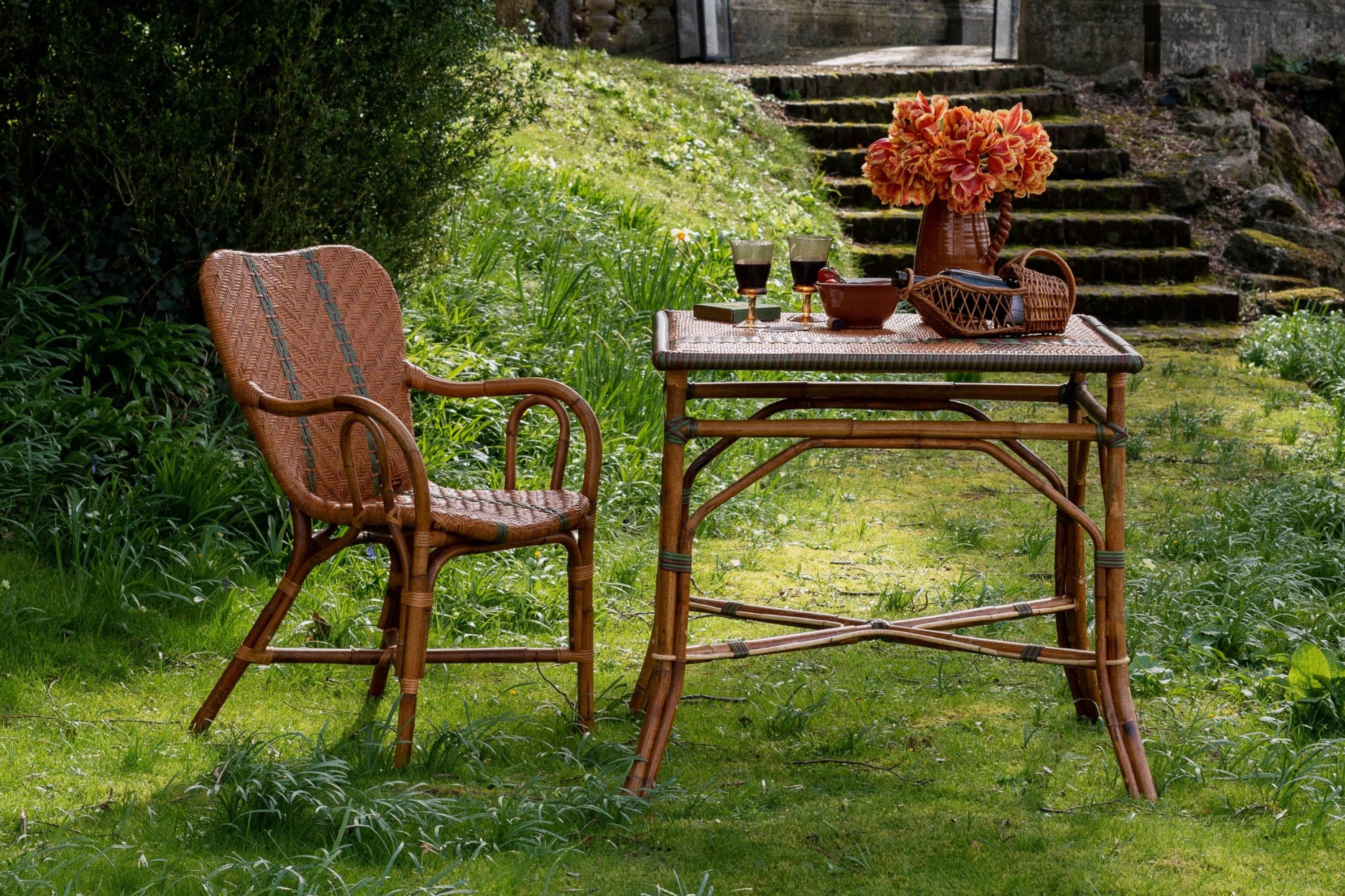 Louise Roe Rattan Set of Two Outdoor Dining Chairs, New