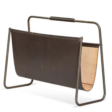 Carl Auböck Large Leather Magazine Rack, 1950s