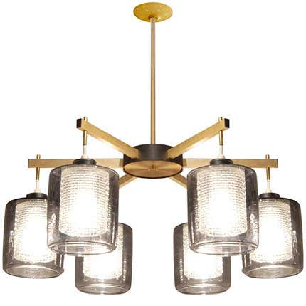 Lightolier Brass Chandelier, 1950s
