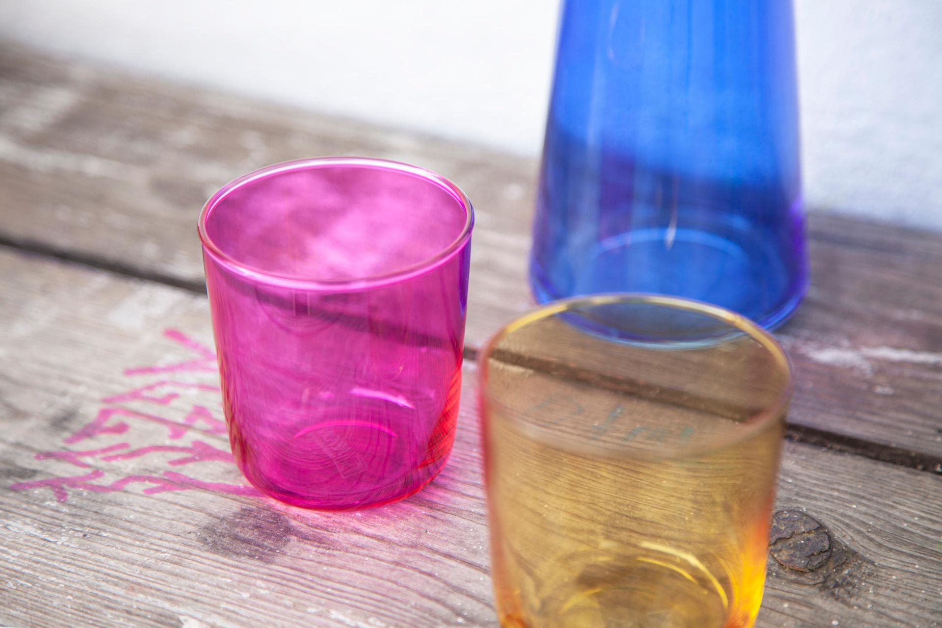 Portuguese Cmyk, Playful Color Theory Inspired Glass and Carafe Set by Ojeam Studio For Sale