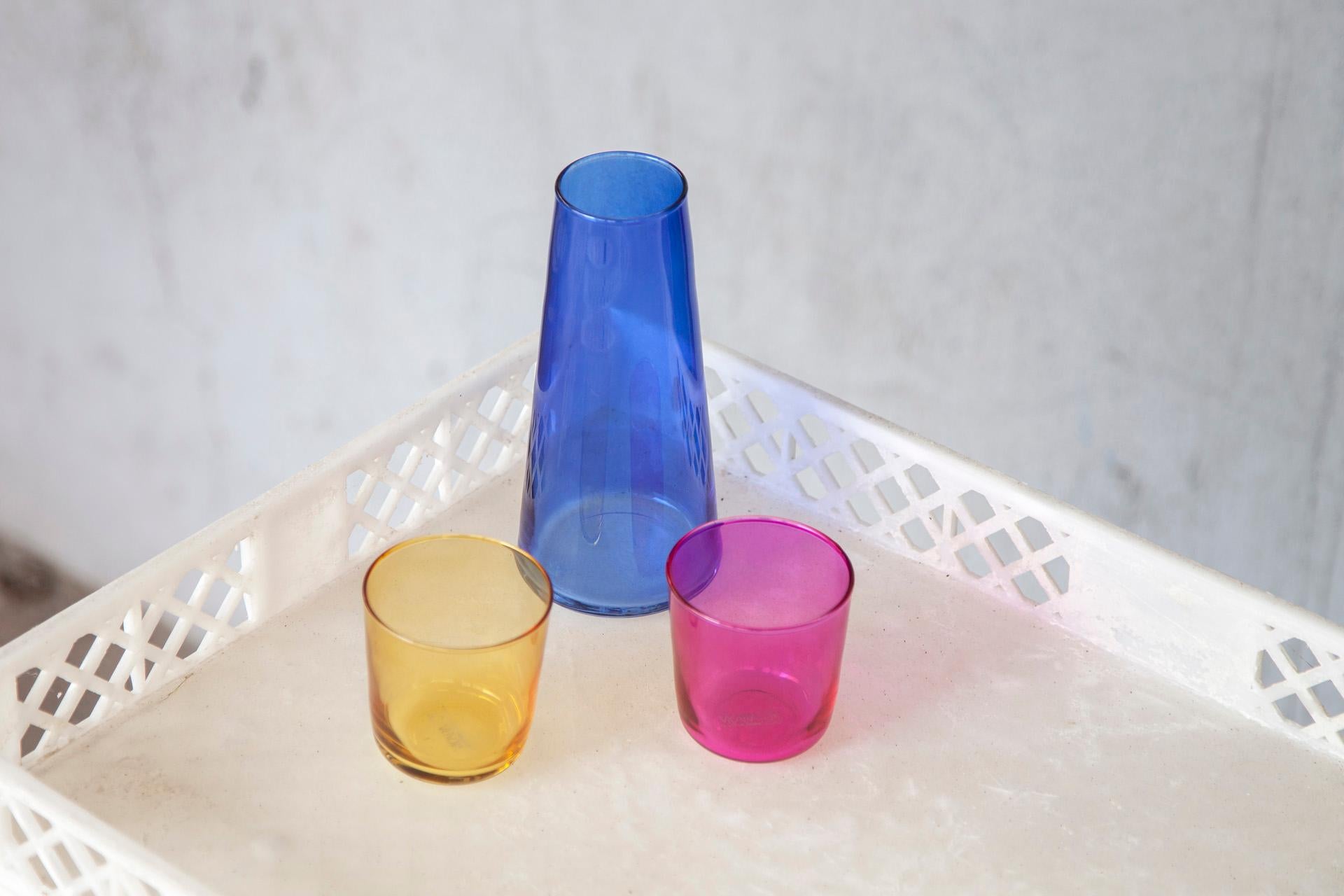 Contemporary Cmyk, Playful Color Theory Inspired Glass and Carafe Set by Ojeam Studio For Sale