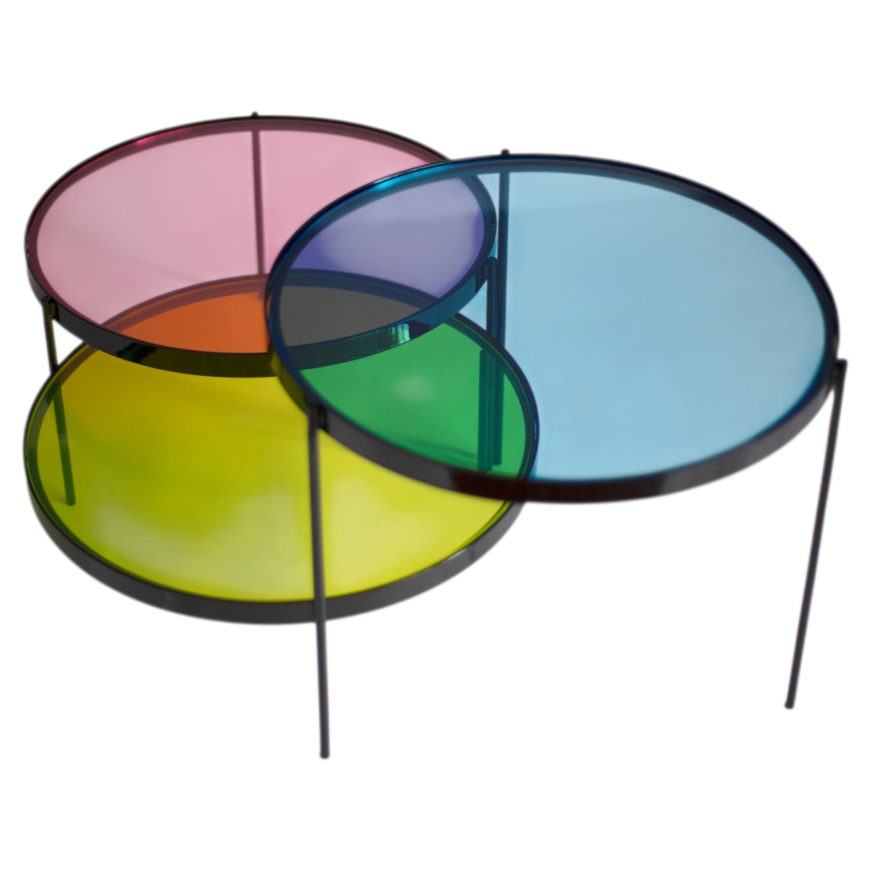 CMYK Rotating Glass Coffee Table, Italian Contemporary Collectible Furniture