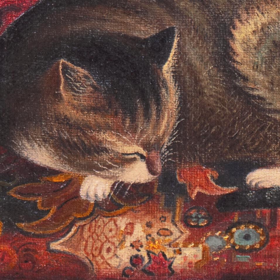 Initialed upper right, 'C.N.' (Danish, 19th Century) and dated 1898.

A late nineteenth-century oil composed with a fresh palette and finely-observed detail. This elegant feline study is clearly the product of a trained and accomplished hand who
