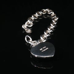 CNA Pranda Sterling Silver Purple Jade Heart Rolo Charm Bracelet 7.5"
