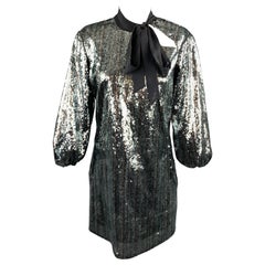 C'N'C by CoSTUME NATIONAL Size 6 Blue & Silver Sequin Black Bow Collar Dress