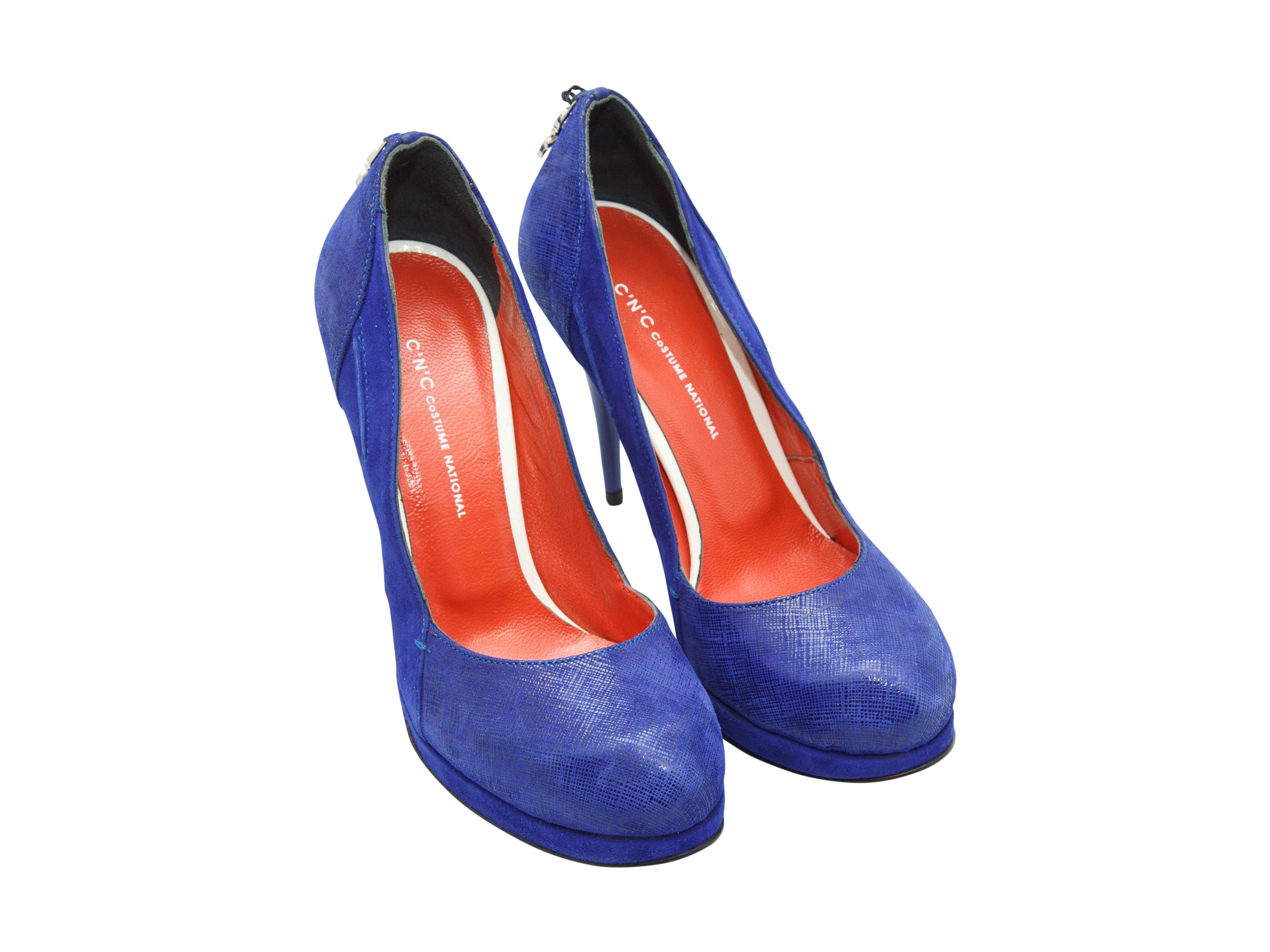 C'N'C' Costume National Blue Suede Platform Heels In Good Condition In New York, NY