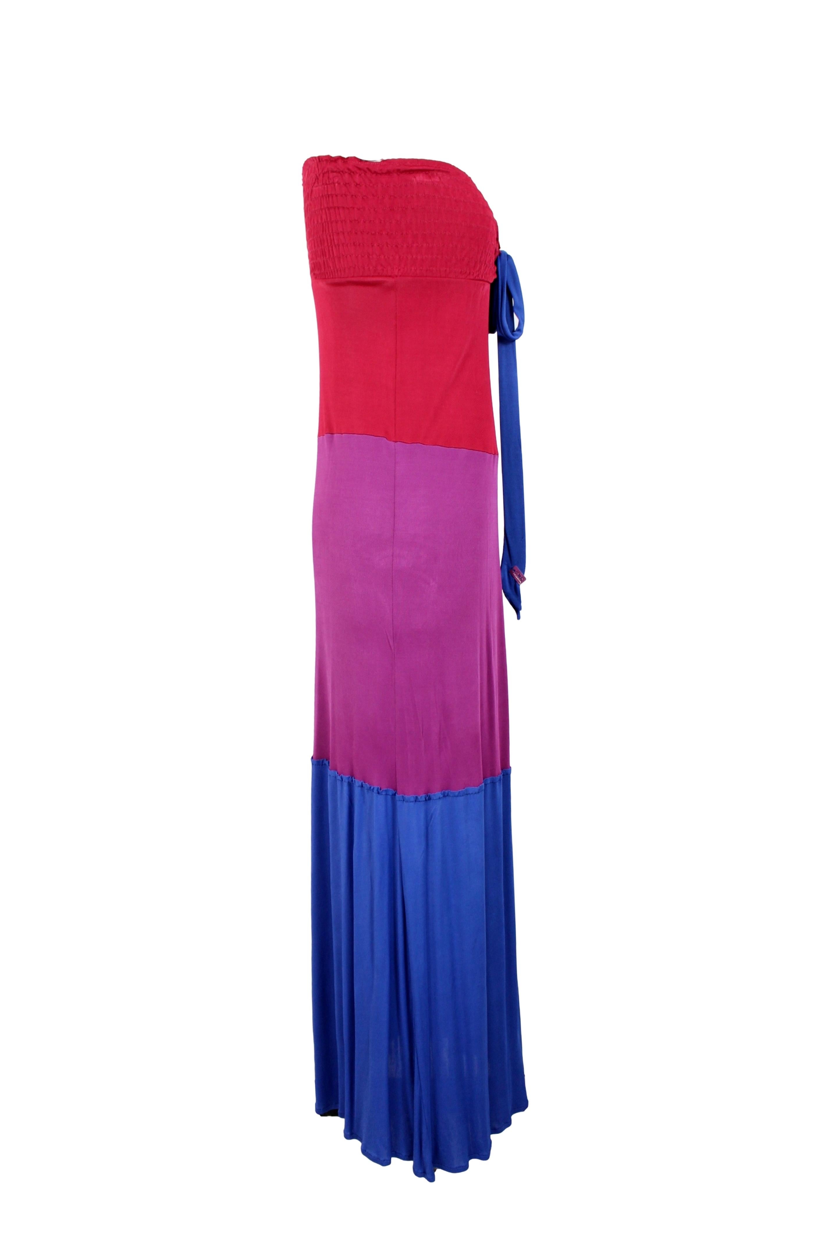 C'N'C Costume National Red Purple Blue Viscose Long Cocktail Dress In Excellent Condition In Brindisi, Bt