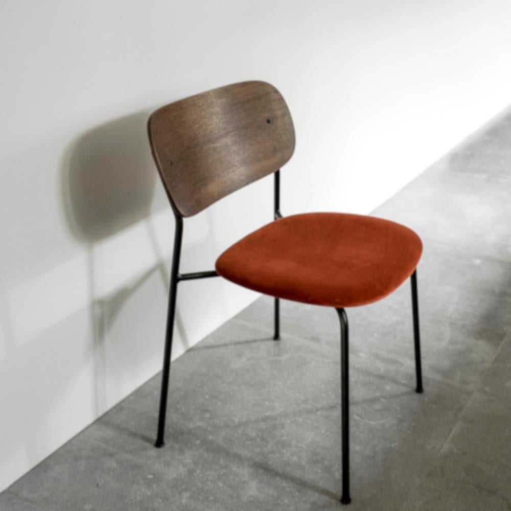 Scandinavian Modern Co Chair, Dark Stained Oak Back, Red Seat , Black Legs