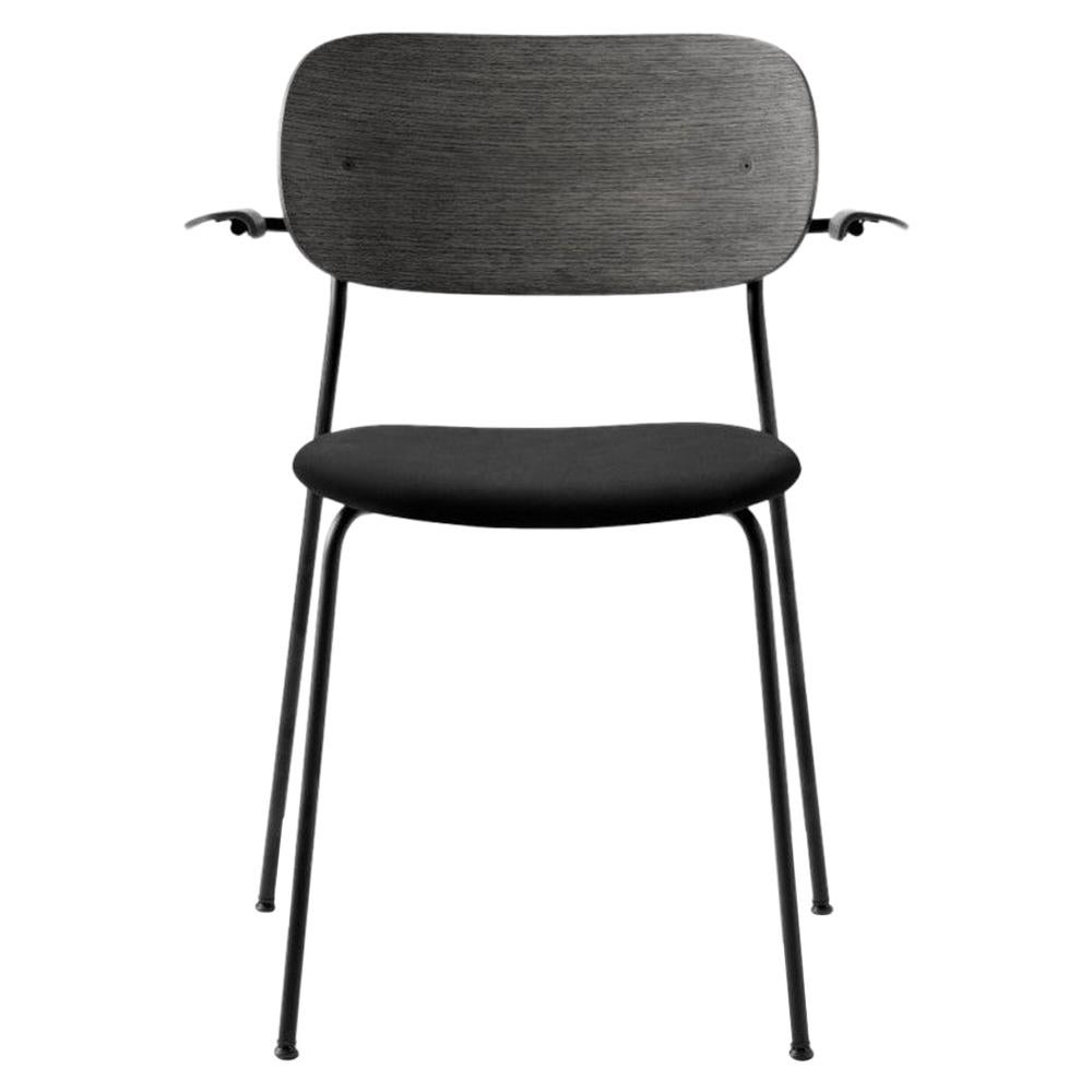 Co Chair, Dining Chair in Black Oak with Black Icon Leather and Armrest